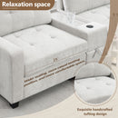 Sectional With Acrylic Table Top U Shaped Couch Set With 2 Consoles USB Charger, Storage Drawers And Pockets Movable Ottoman Tufted Sofa