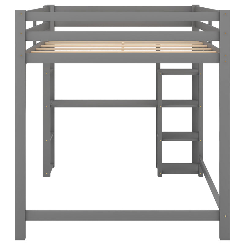 Full Size Loft Bed with Built-in Desk and Shelves,Gray