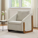 Modern Chenille Upholstered Armchair With Wooden Side Frame