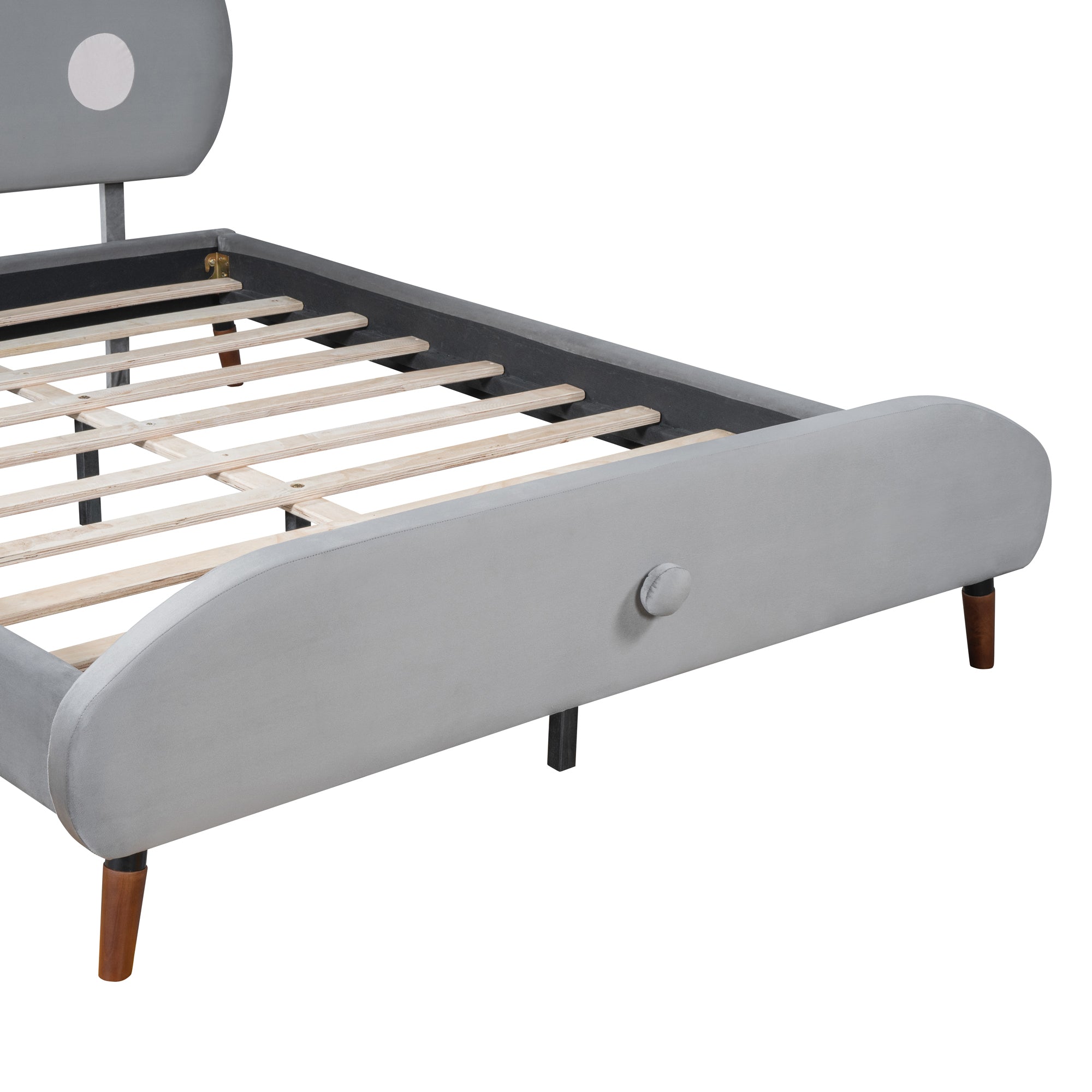 Full Size Upholstered Platform Bed with Koala-Shaped Headboard, Gray - Atlantic Fine Furniture Melbourne FL