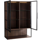 Modern Minimalist Tall Lighted Display Cabinet With Tempered Glass Door - Black / Dark Walnut