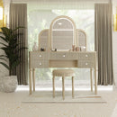 Mirrored Makeup Vanity Table Set With Adjustable Lighting And Storage