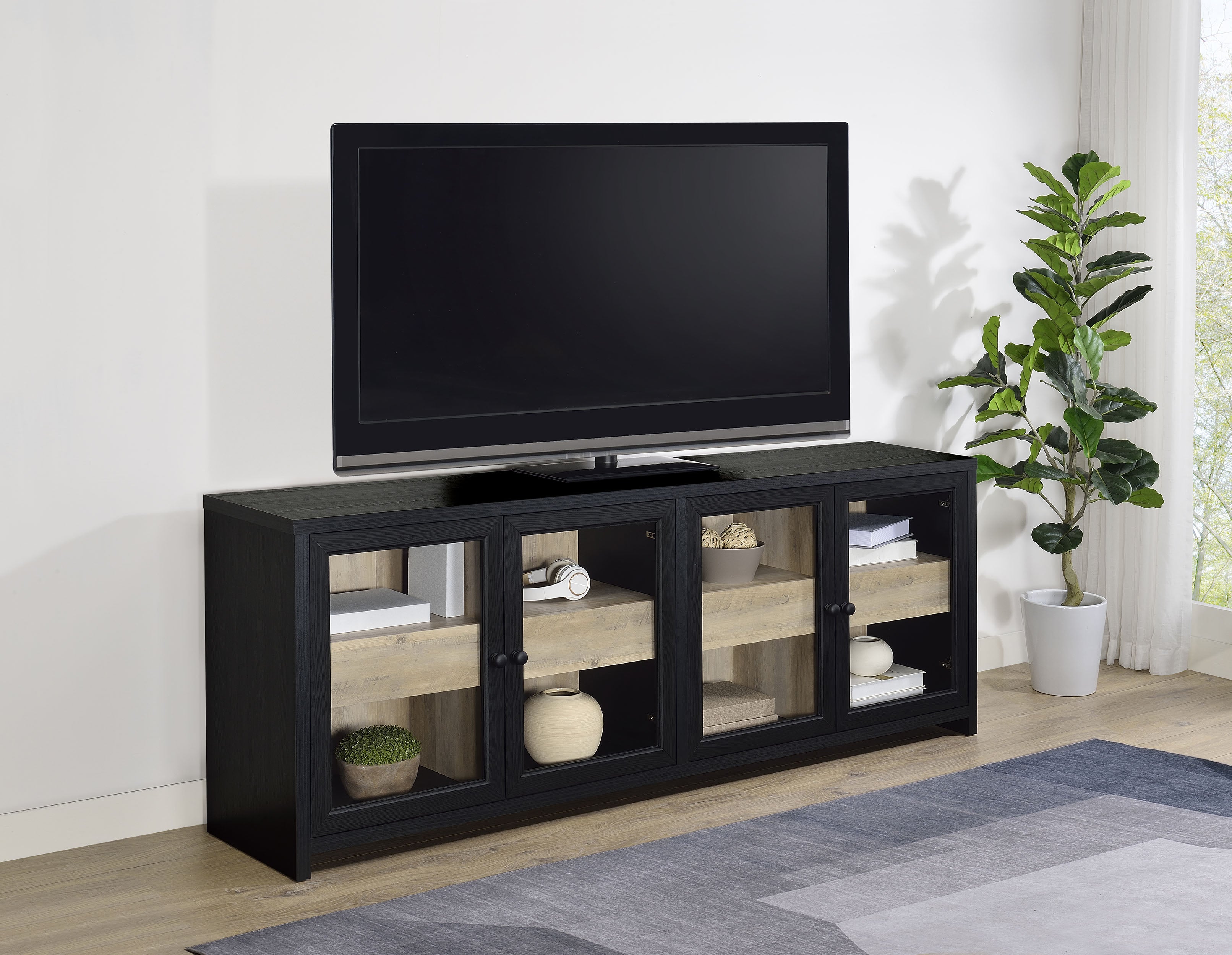 Denison 79-inch 4-door TV Stand Media Console Black — view 2