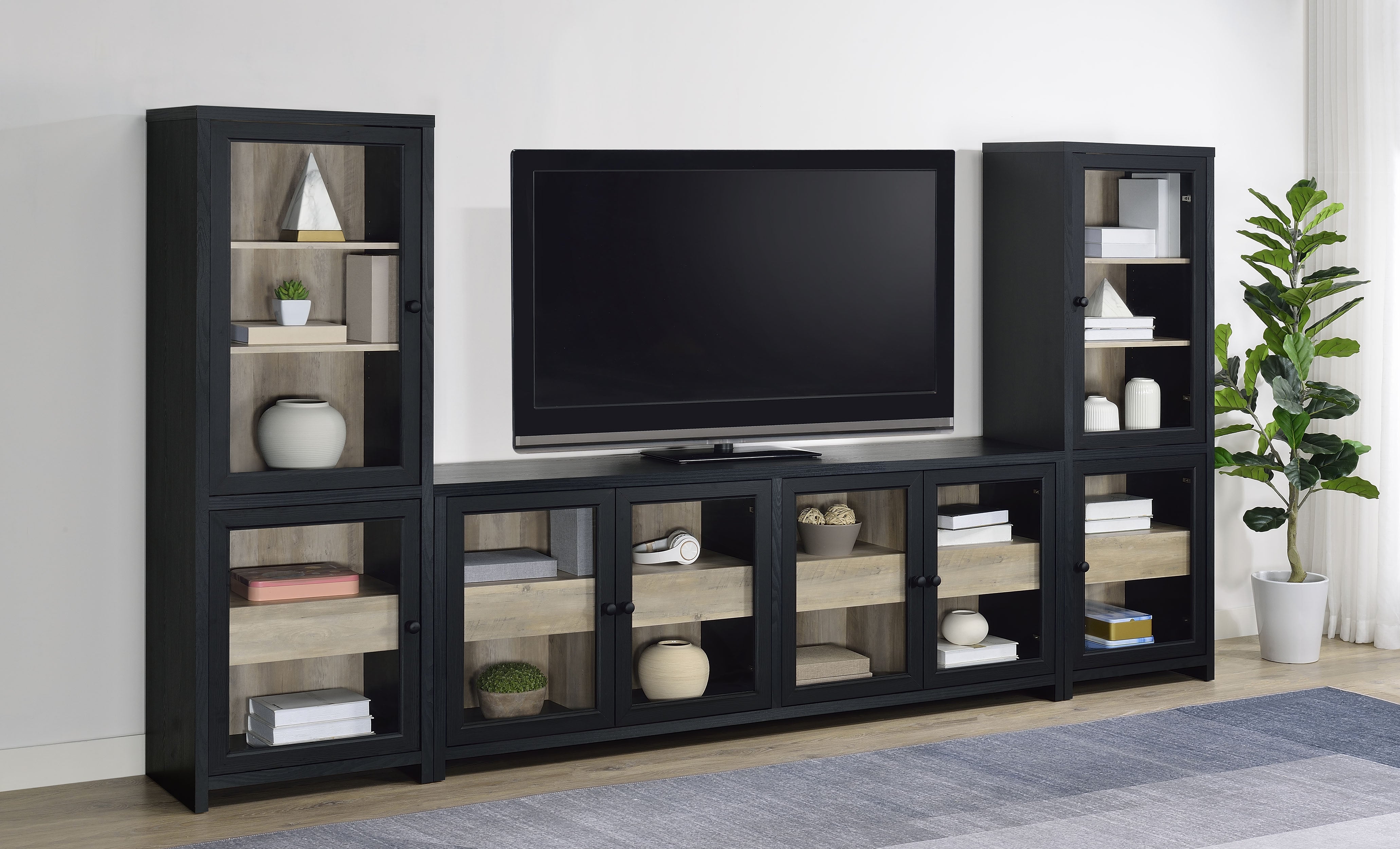 Denison 67-inch 2-door Media Tower Storage Cabinet Black — view 12