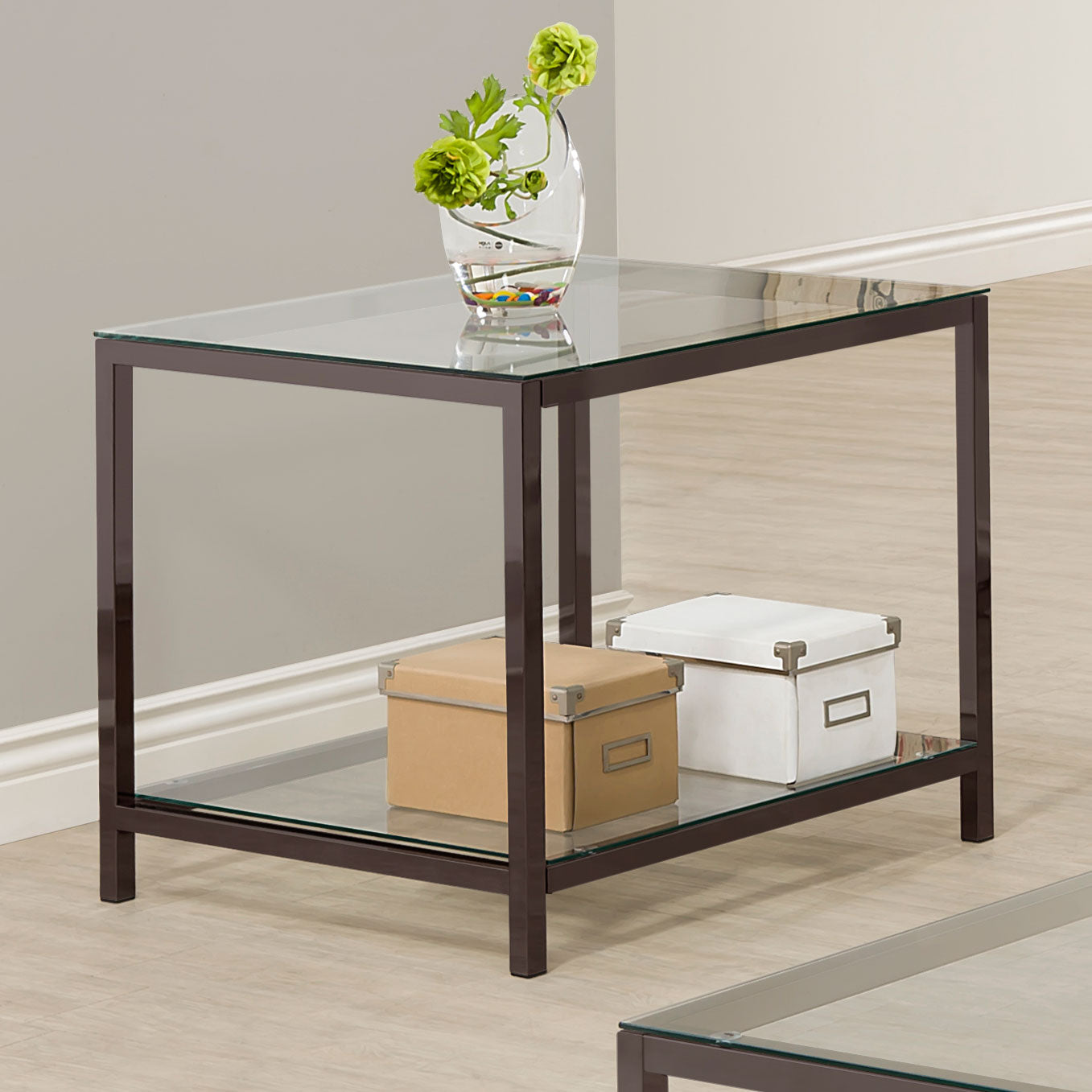 Trini 1-shelf Glass Top Side End Table Black Nickel — view 2