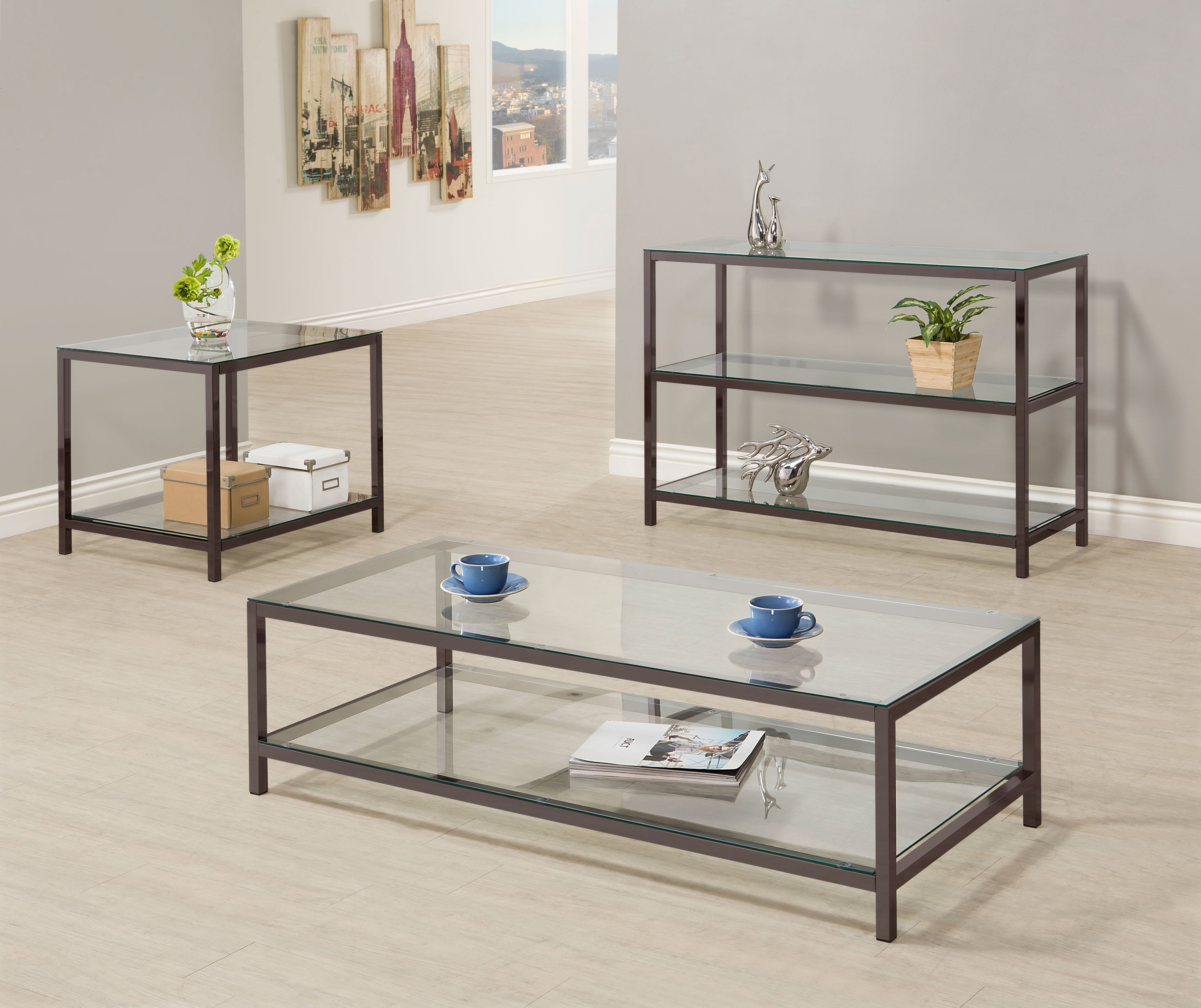Trini 1-shelf Glass Top Side End Table Black Nickel — view 4