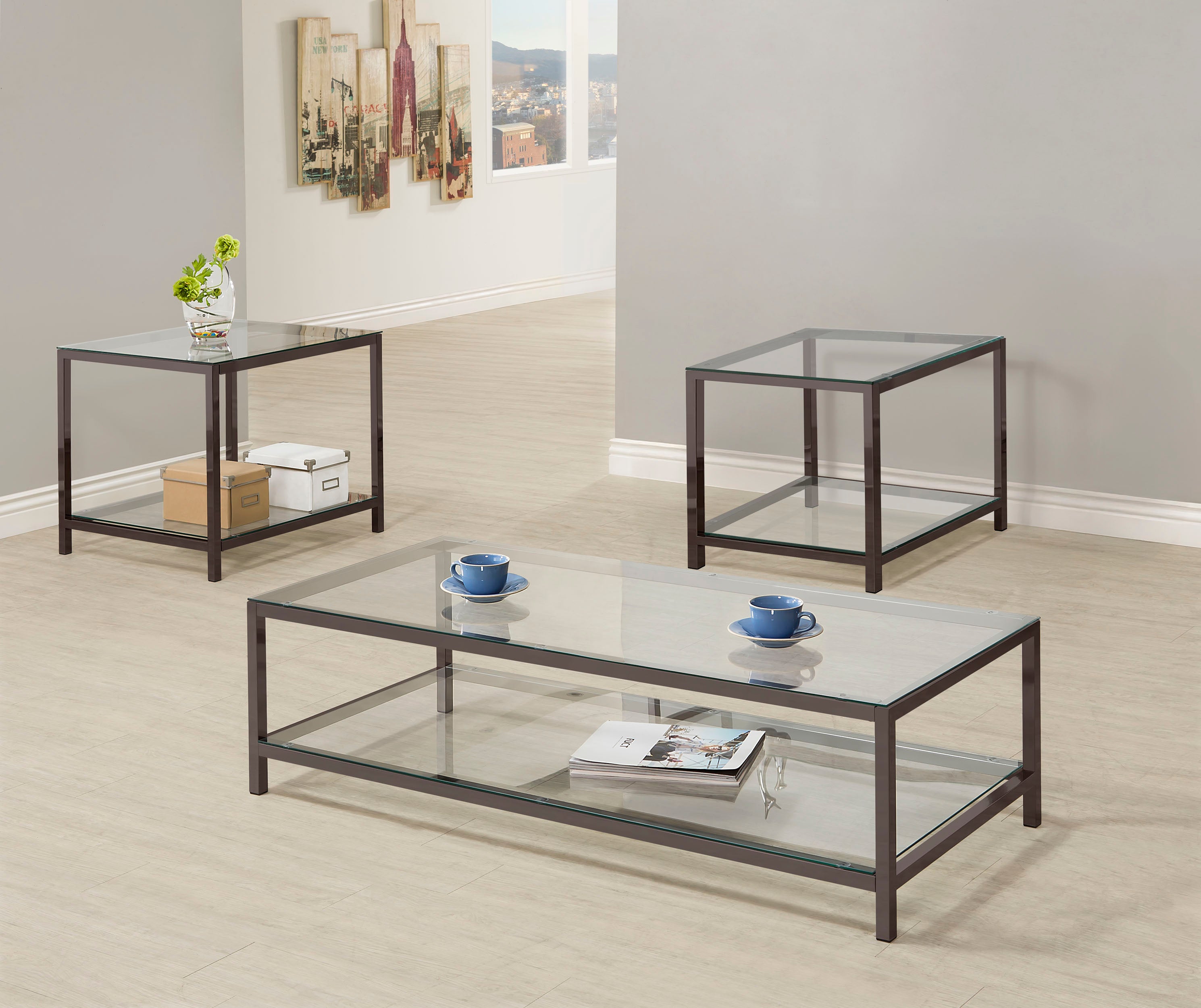 Trini 3-piece Coffee and End Table Set Black Nickel — view 1
