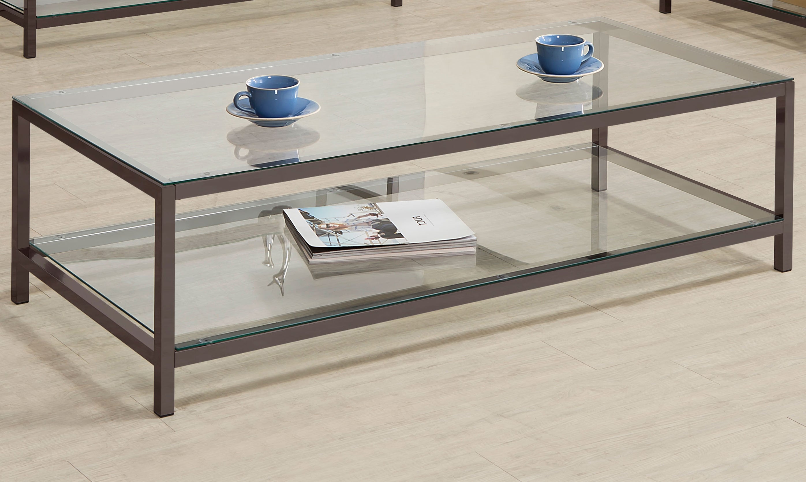 Trini 1-shelf Glass Top Coffee Table Black Nickel — view 2