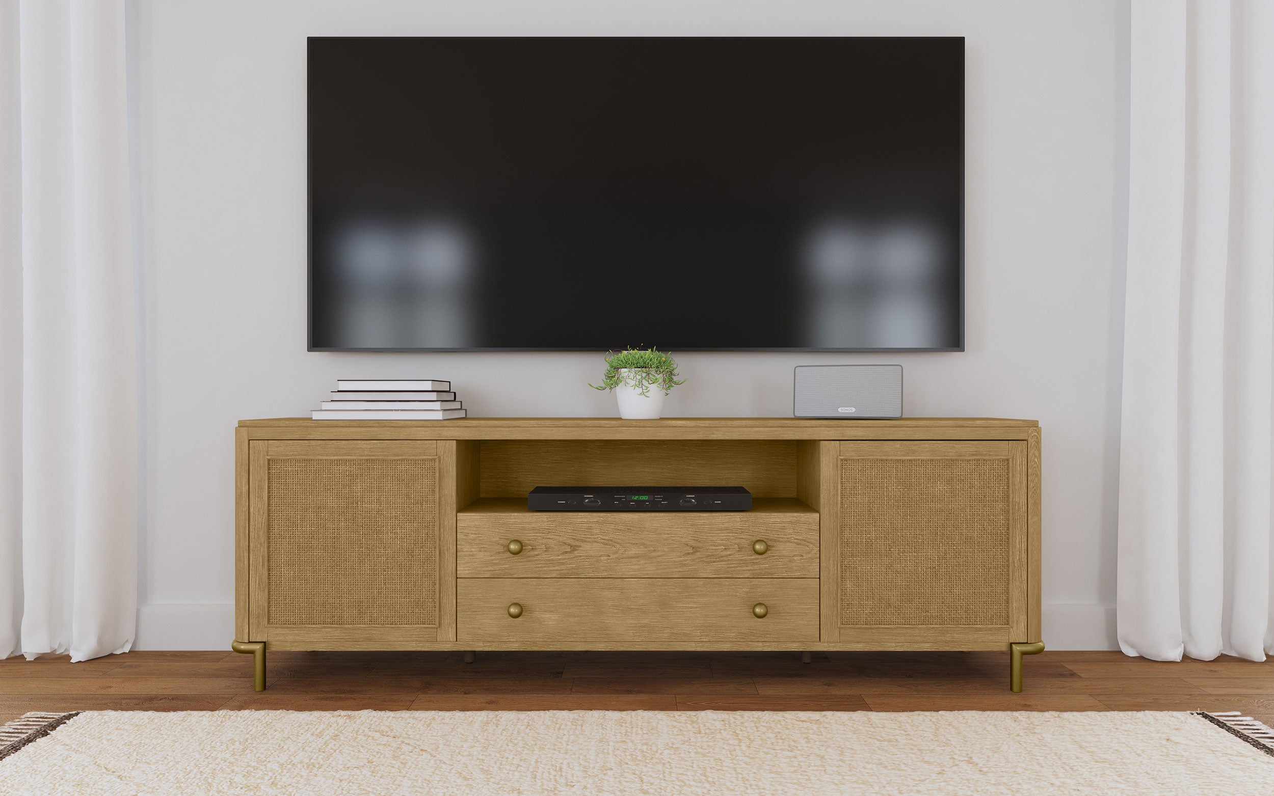 Arini Rattan Cane 2-door TV Stand Media Console Sand Wash — view 2