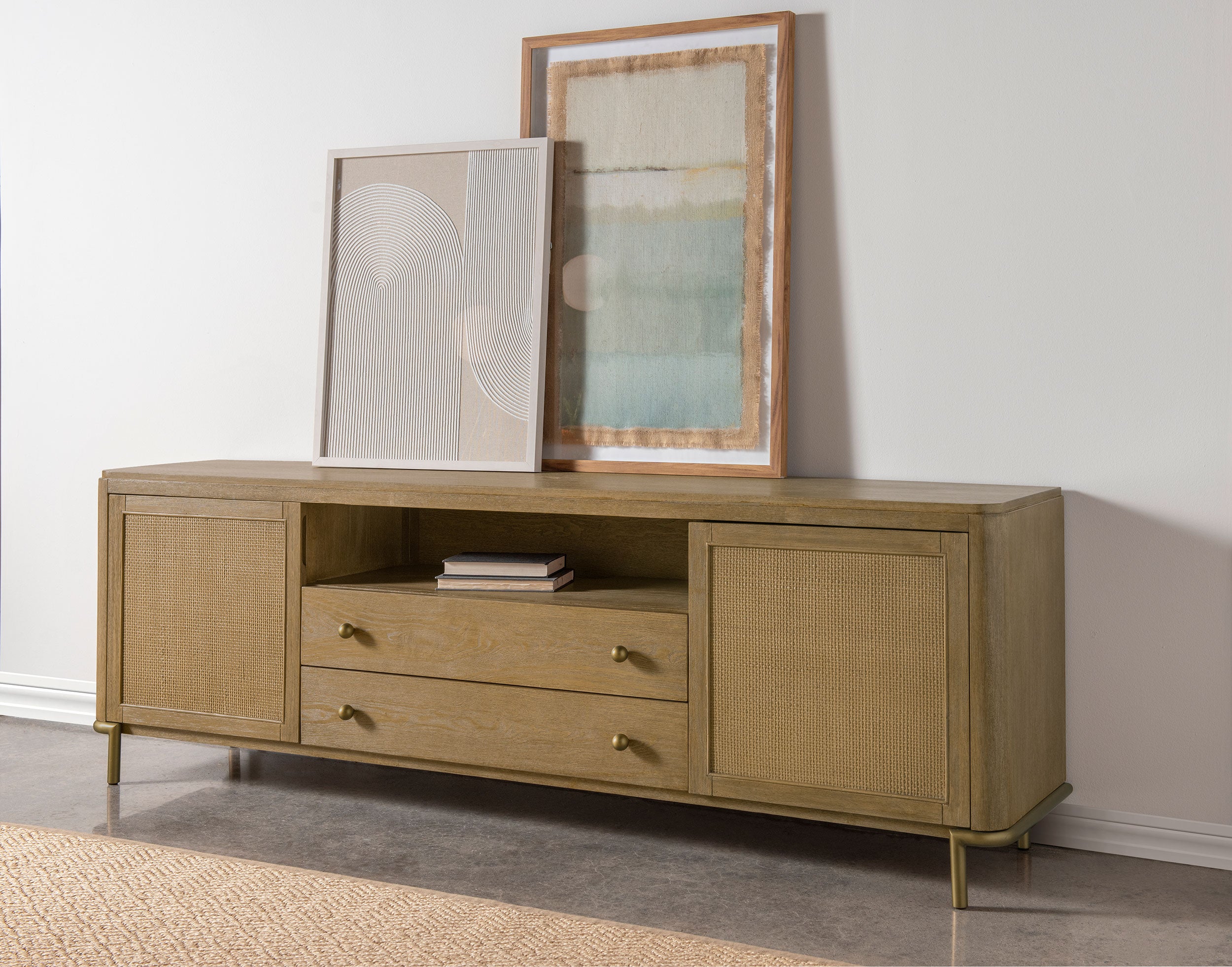 Arini Rattan Cane 2-door TV Stand Media Console Sand Wash — view 16