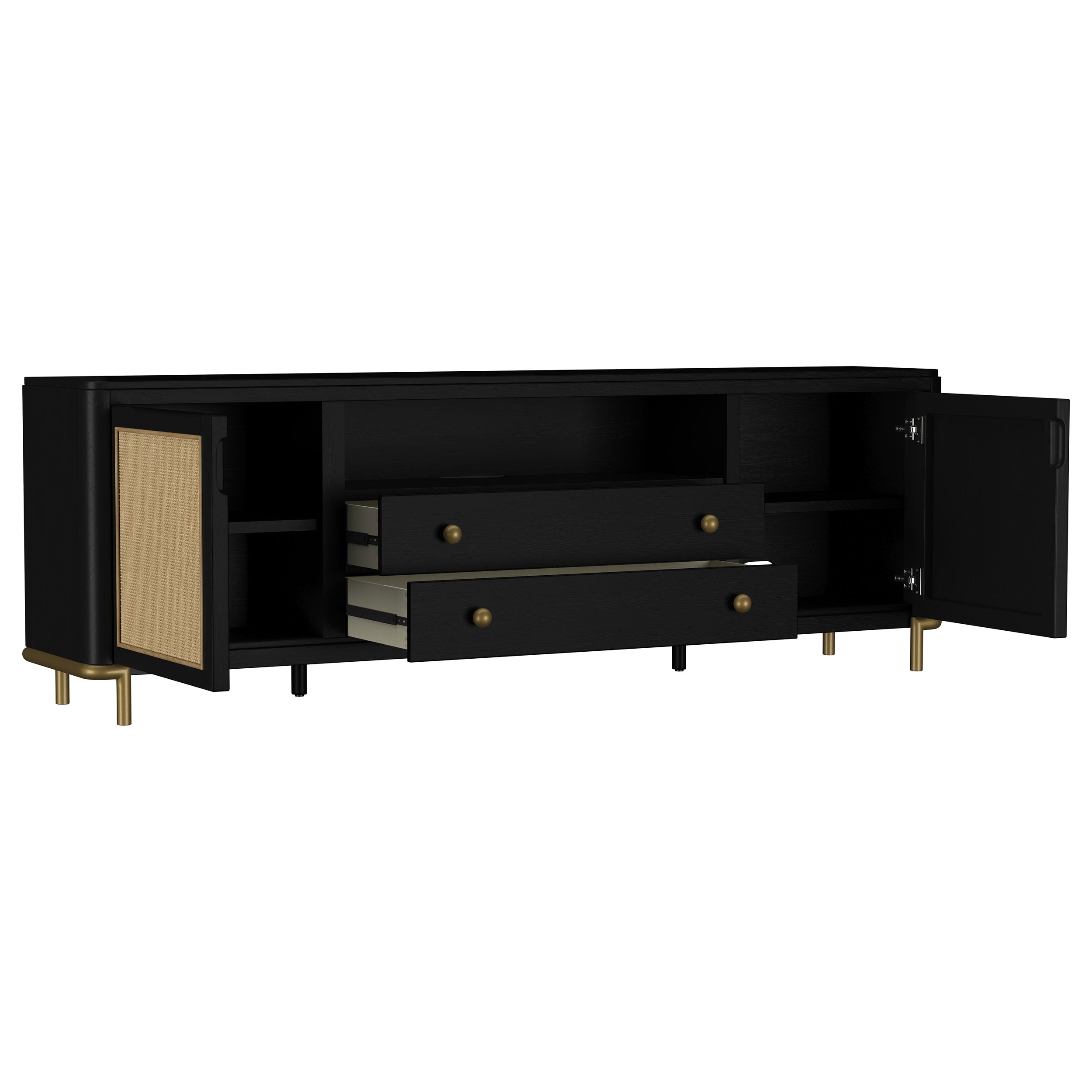 Arini Rattan Cane 2-door TV Stand Media Console Black — view 3