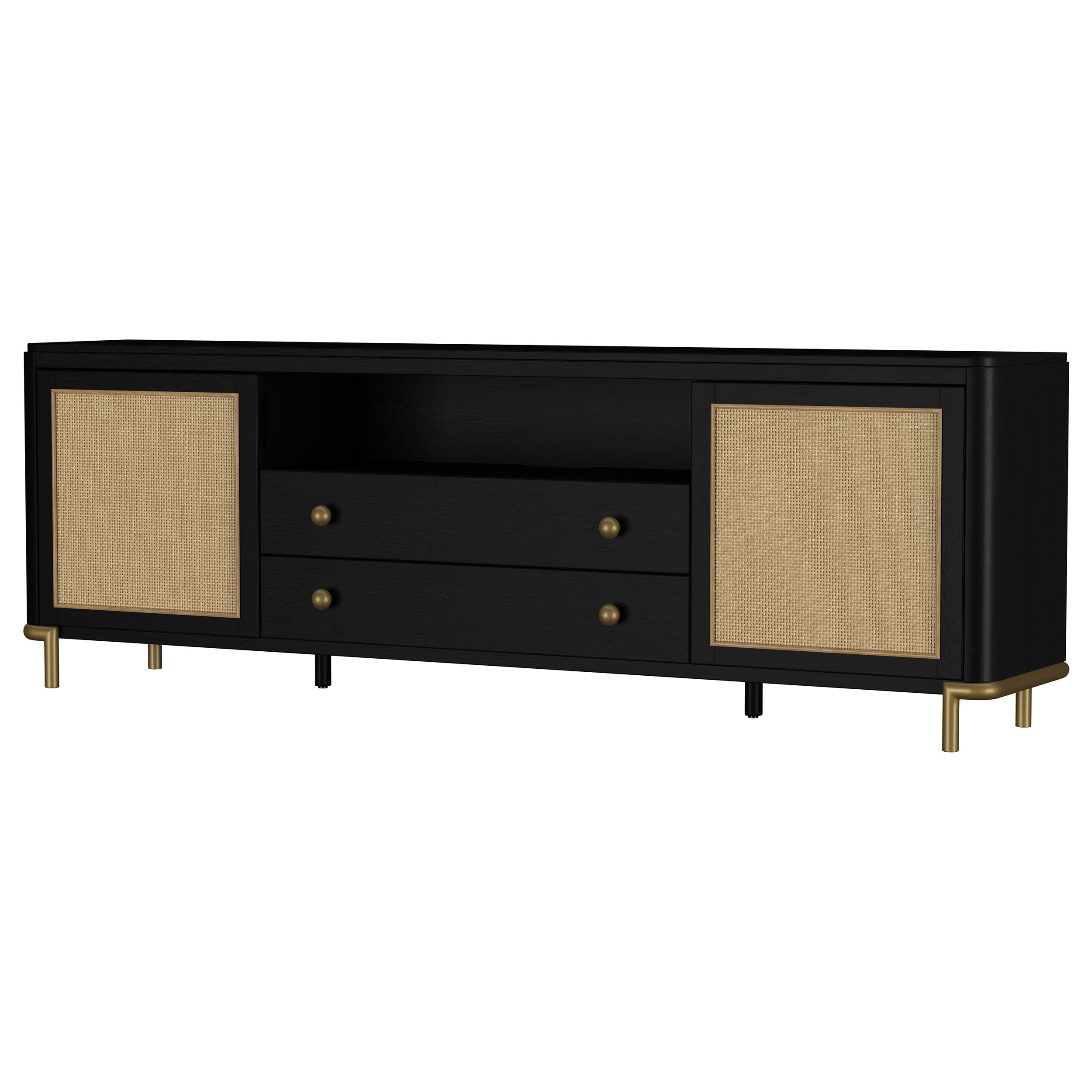 Arini Rattan Cane 2-door TV Stand Media Console Black — view 5