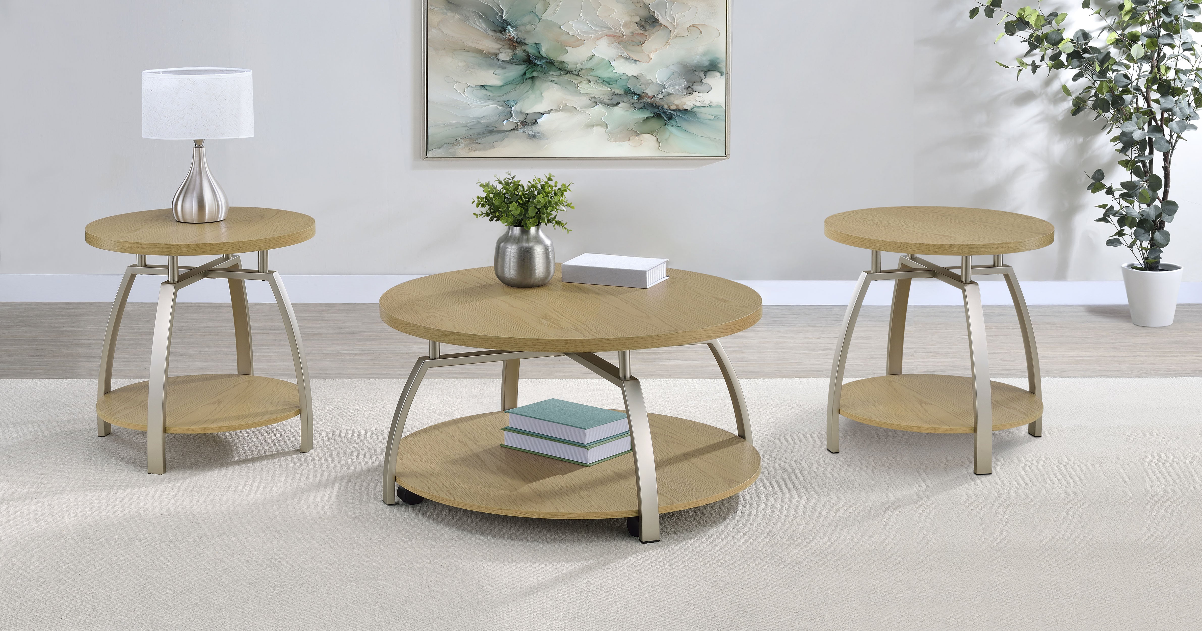 Dacre 3-piece Round Coffee and End Table Set Greige — view 1