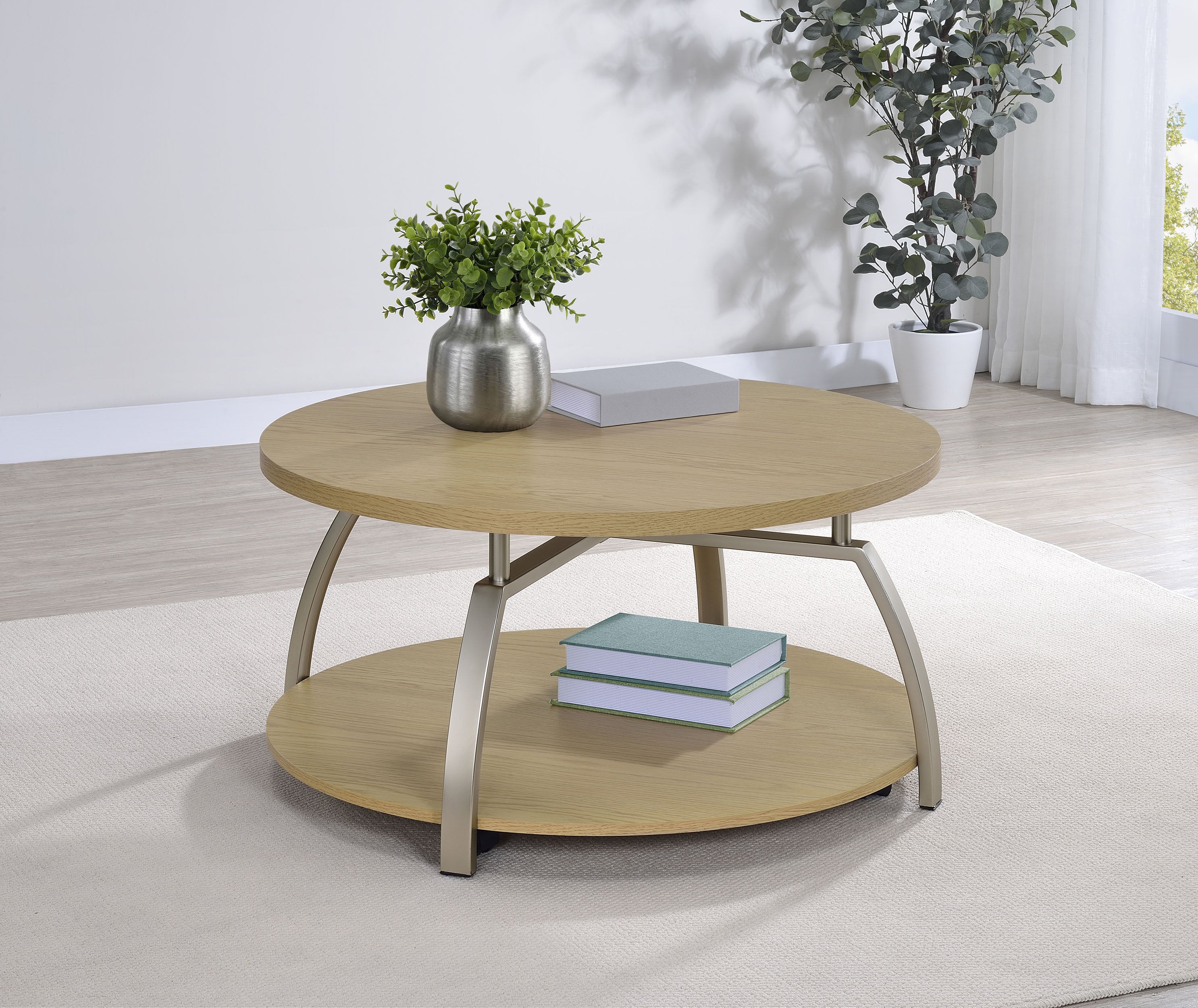 Dacre Round Engineered Wood Top Coffee Table Greige — view 2