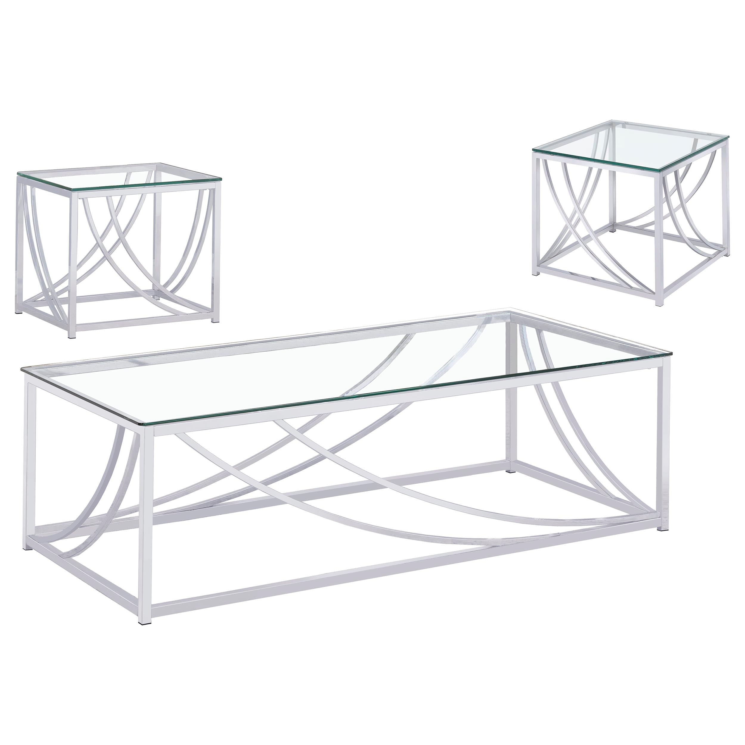 Lille 3-piece Glass Top Coffee And End Table Set Chrome — view 2