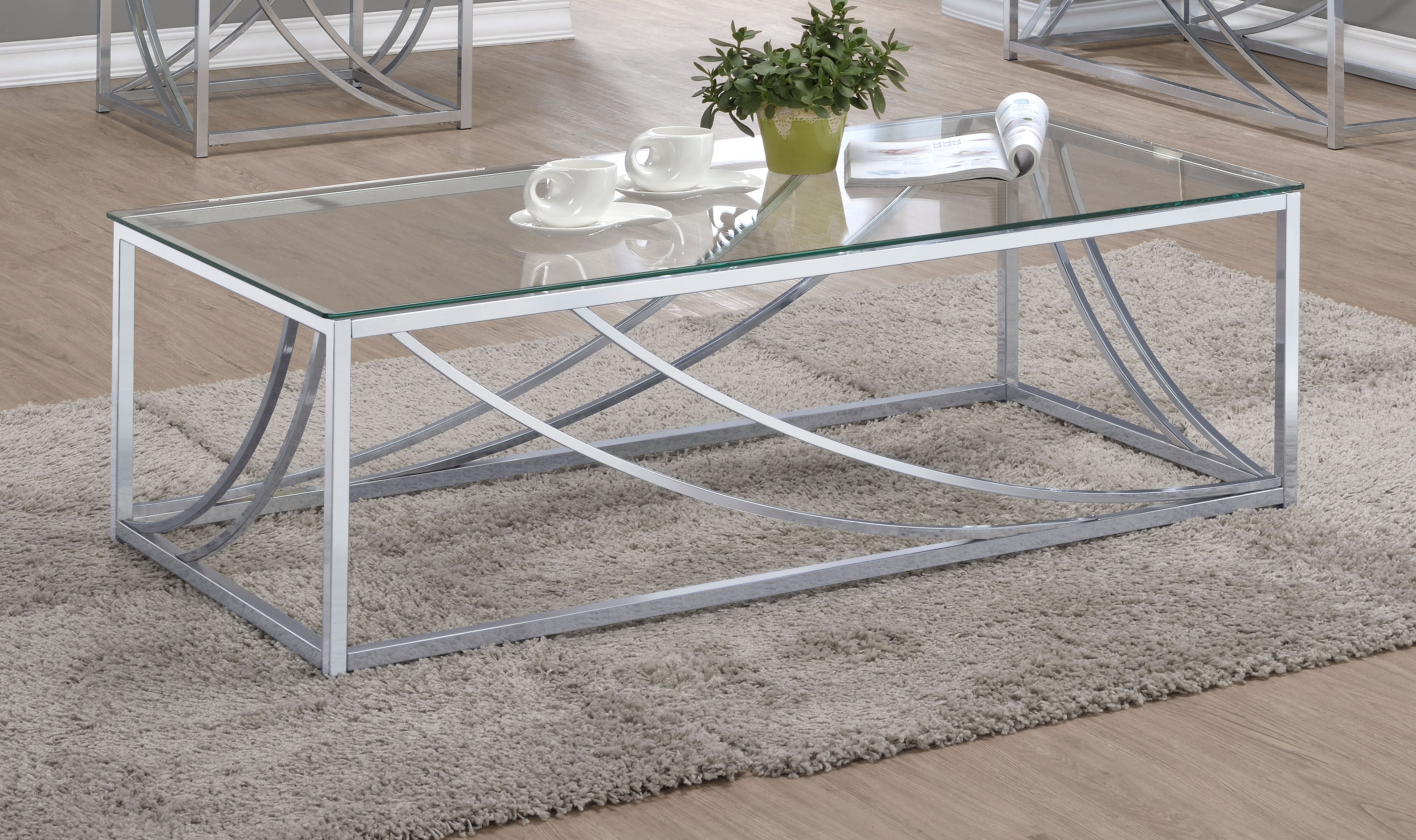 Lille Rectangular Glass Top Coffee Table Chrome — view 2