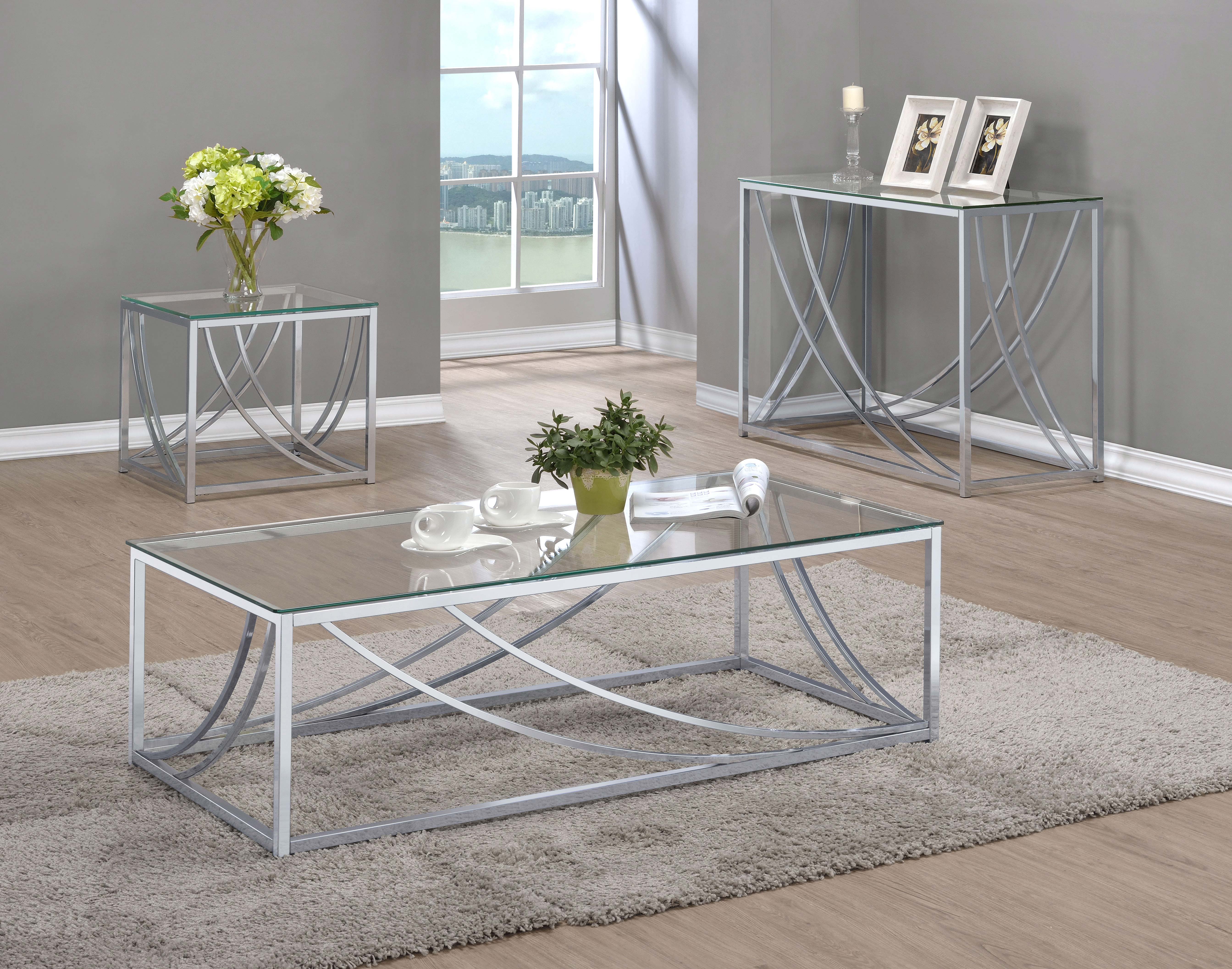 Lille Glass Top Entryway Console Table Accents Chrome — view 6