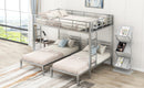 Full over Twin&Twin Size Bunk Bed with Built-in Shelf, Silver