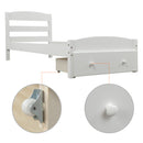 Platform Twin Bed Frame with Storage Drawer and Wood Slat Support No Box Spring Needed, White