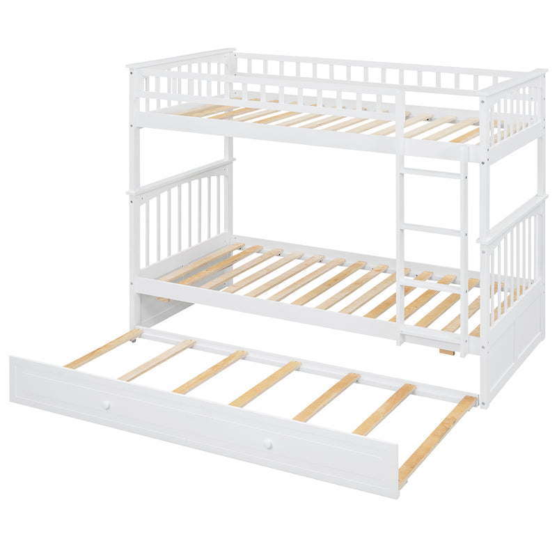 Twin over Twin Bunk Bed with Twin Size Trundle, Convertible Beds, White