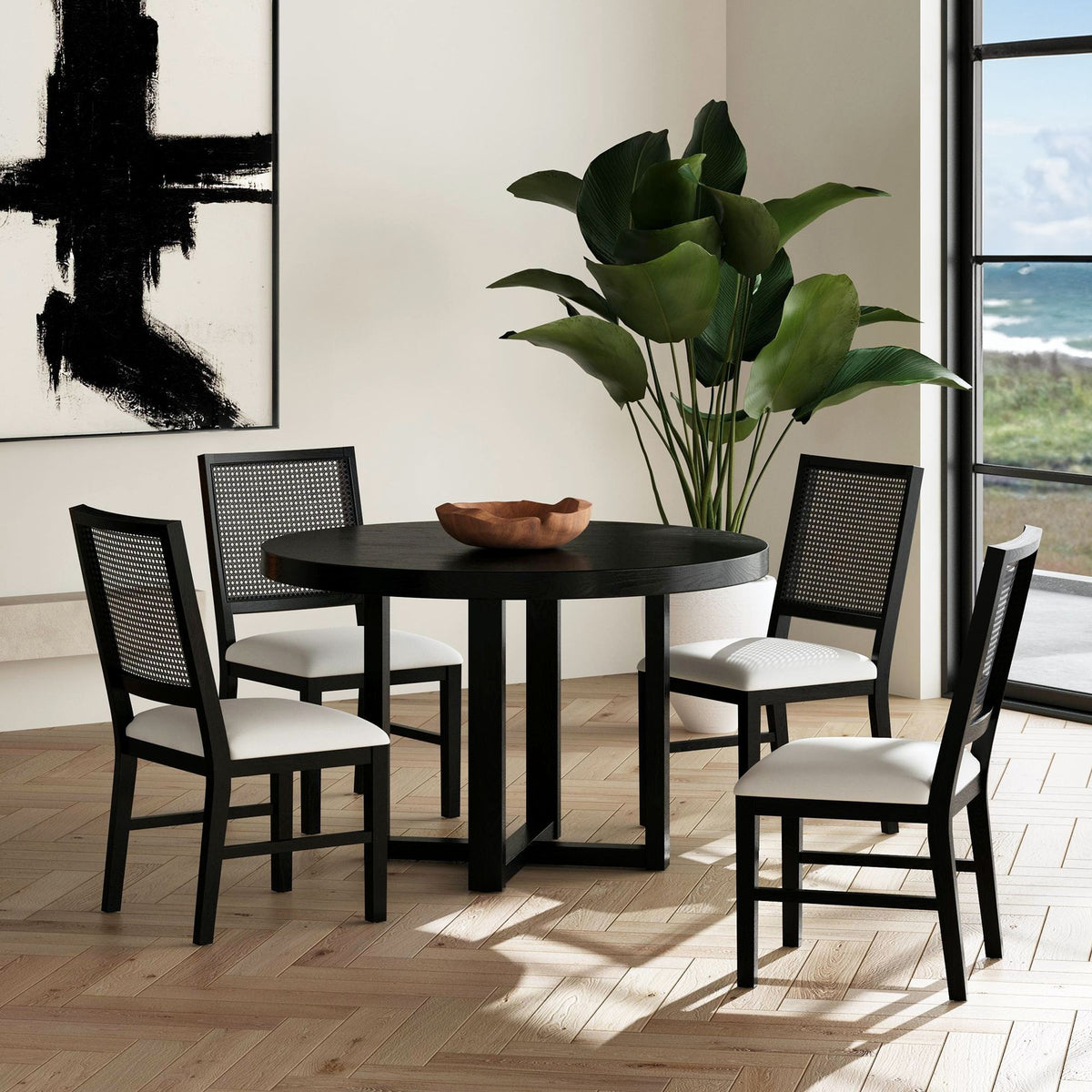 Bahama Breeze Fabric Dining Chair (Set of 2) in White / Black by Elements International, view 8