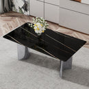 Modern Minimalist Dining Table With Imitation Marble Glass Desktop And Metal Legs
