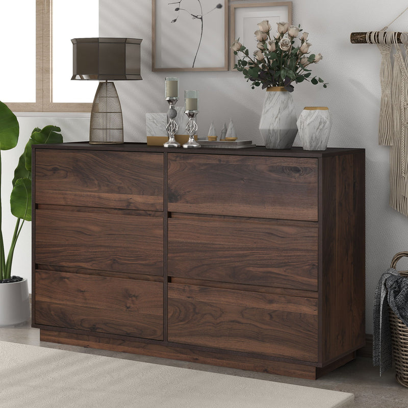 Mid-Century Modern 6 Drawers Dresser, Dark Brown