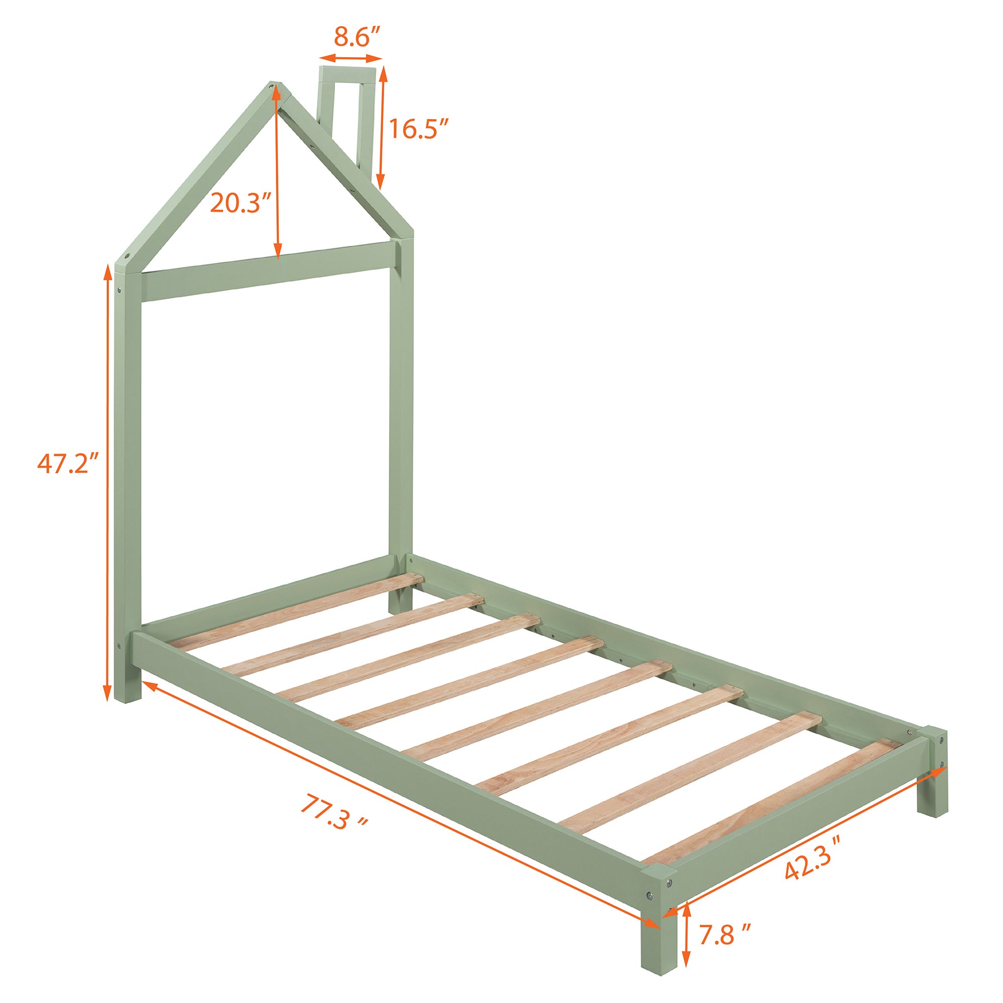 Twin Size Wood Platform Bed with House-shaped Headboard  (Green) - Atlantic Fine Furniture Melbourne FL