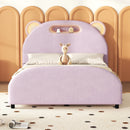 Full Size Upholstered Platform Bed with Bear-Shaped Headboard and Embedded Light Stripe, Velvet, Pink