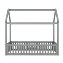 Wood House Bed With Fence And Door