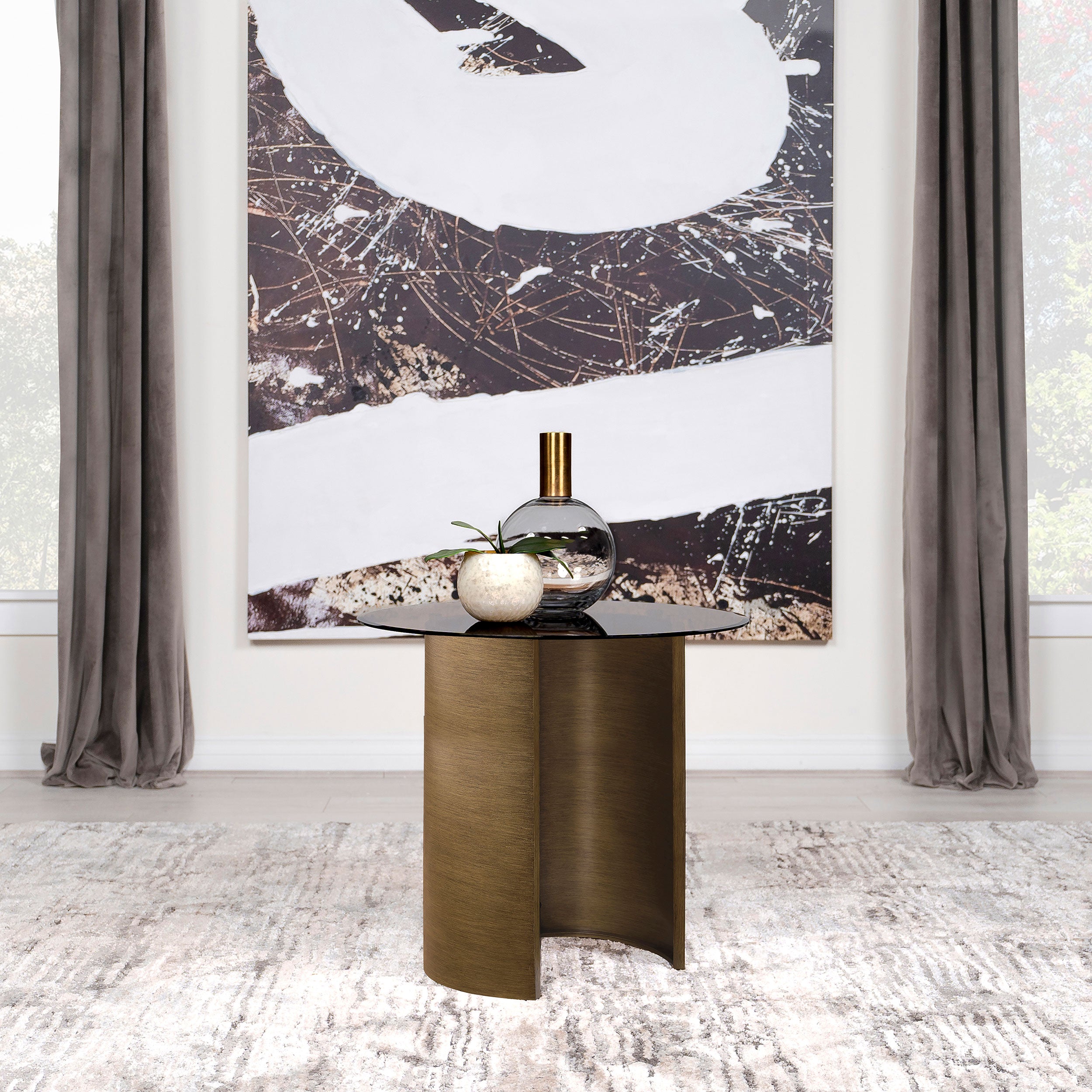 Morena Round Tawny Glass Top Side End Table Brushed Bronze — view 2