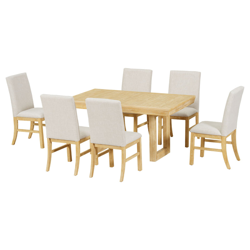 Topmax - 7 Piece Traditional Extendable Dining Table Set With Butterfly Leaf And 6 Upholstered Dining Table Set