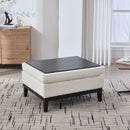 Upholstered Storage Ottoman With Reversible Lid Coffee Table With Rubberwood Legs