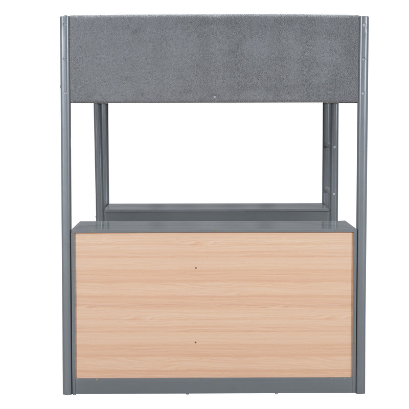 Full Size Teddy FleeceLoft Bed Wood Bed, Gray