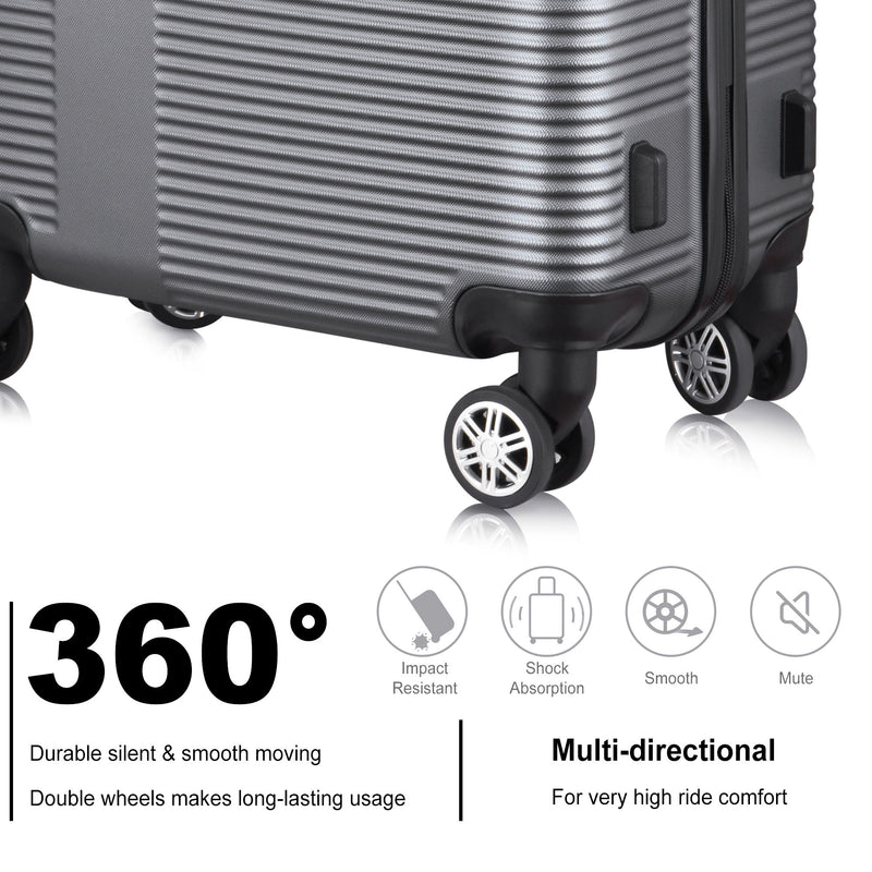 3 Piece Luggage With Tsa Lock Abs, Durable Luggage Set, Lightweight Suitcase With Hooks, Spinner Wheels Cross Stripe Luggage Sets