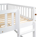 Full Size Low Loft Bed with Ladder and Slide,White