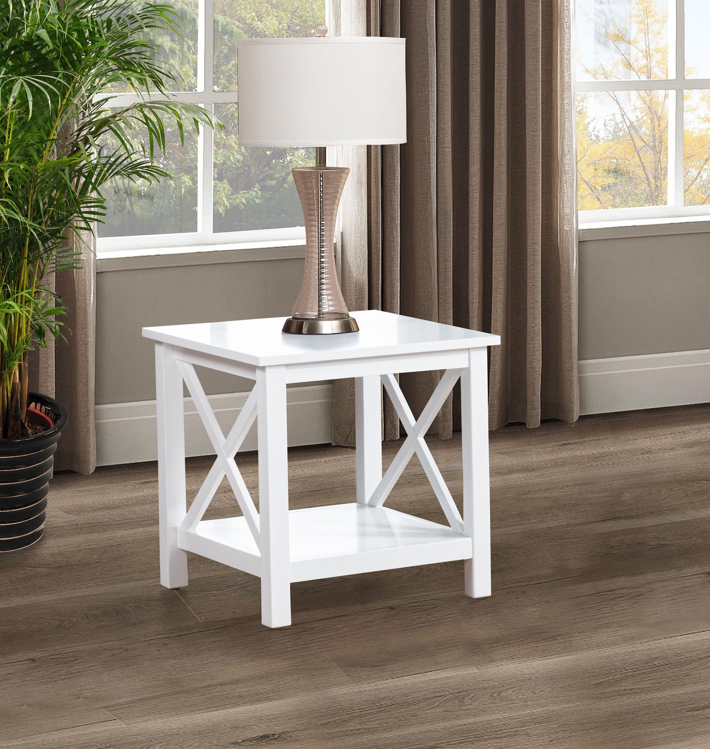 Skyview Square Pine Wood Side End Table with Shelf White — view 2