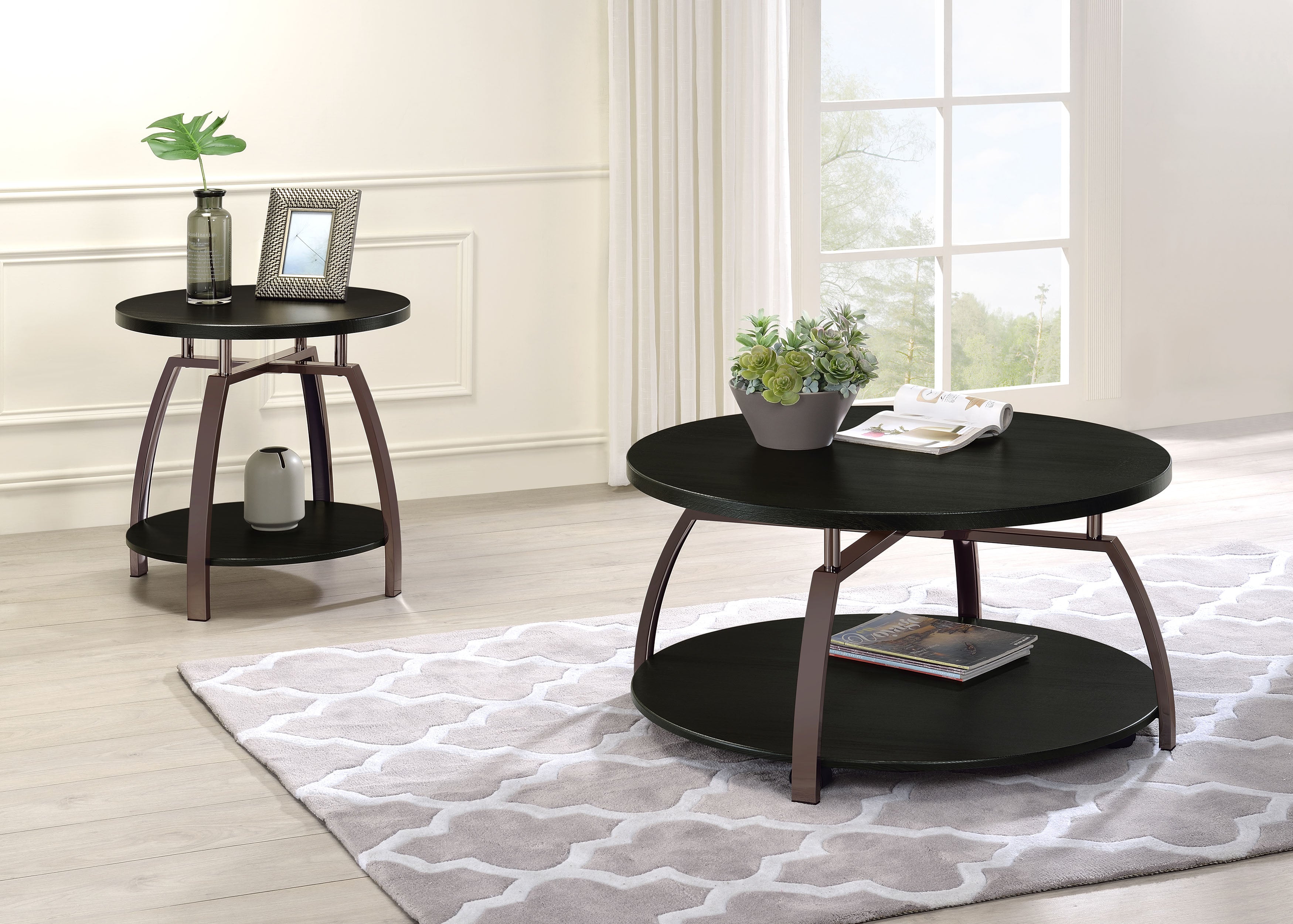 Dacre 2-piece Round Coffee and End Table Set Dark Charcoal — view 1