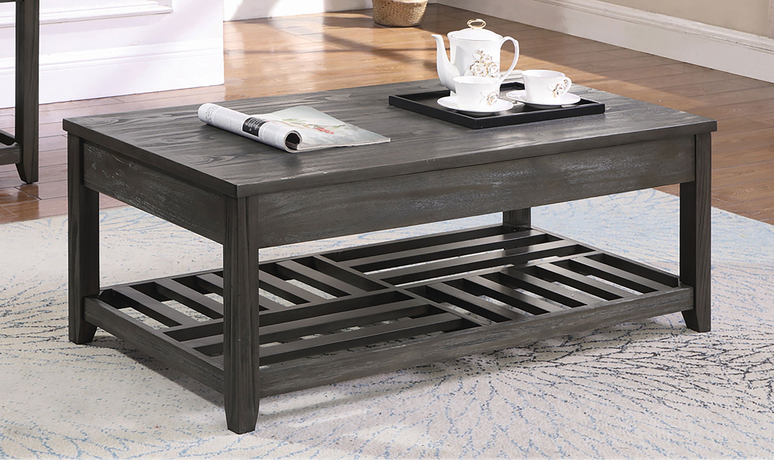 Cliffview Rectangular Wood Lift Top Coffee Table Grey — view 2