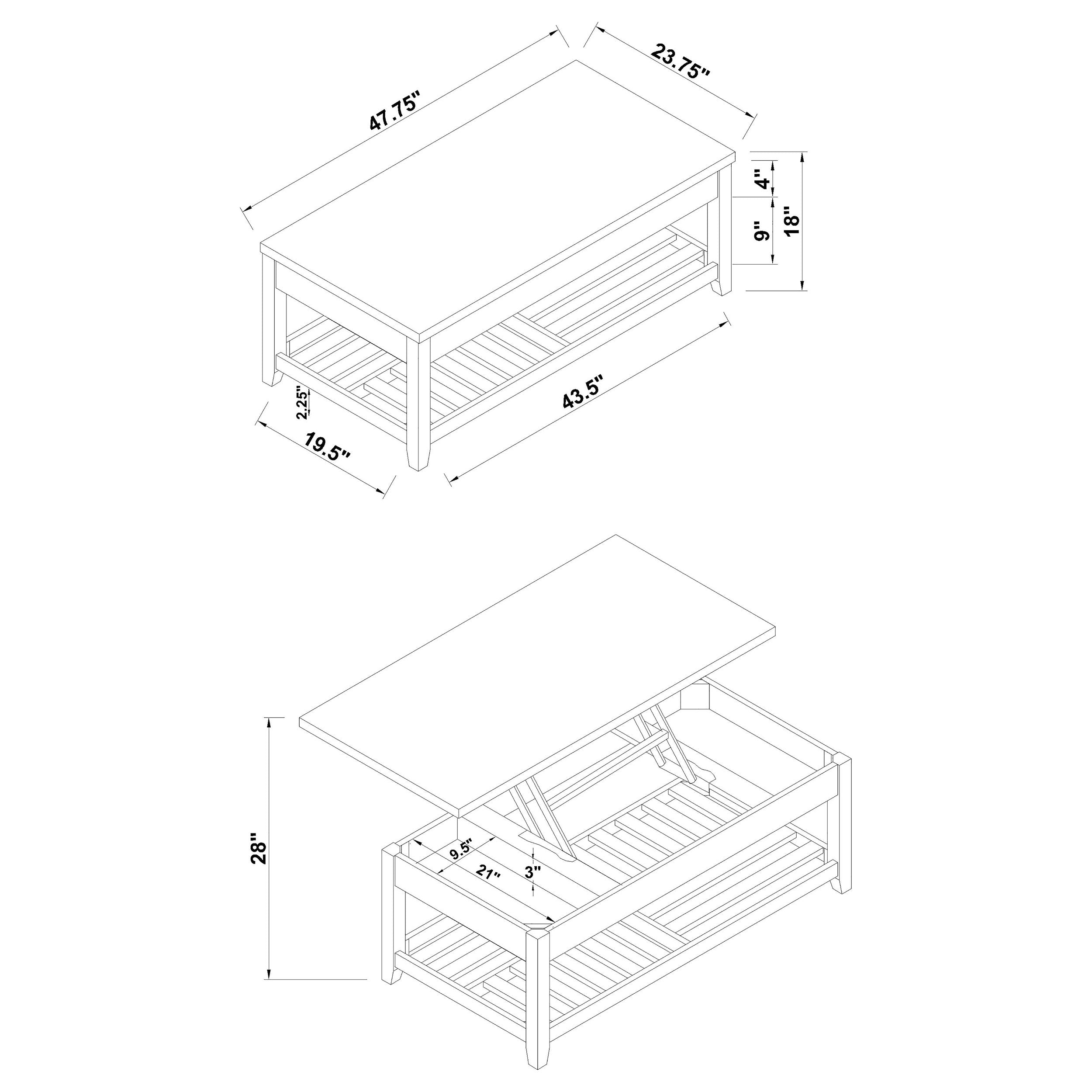 Cliffview Rectangular Wood Lift Top Coffee Table Grey — view 7
