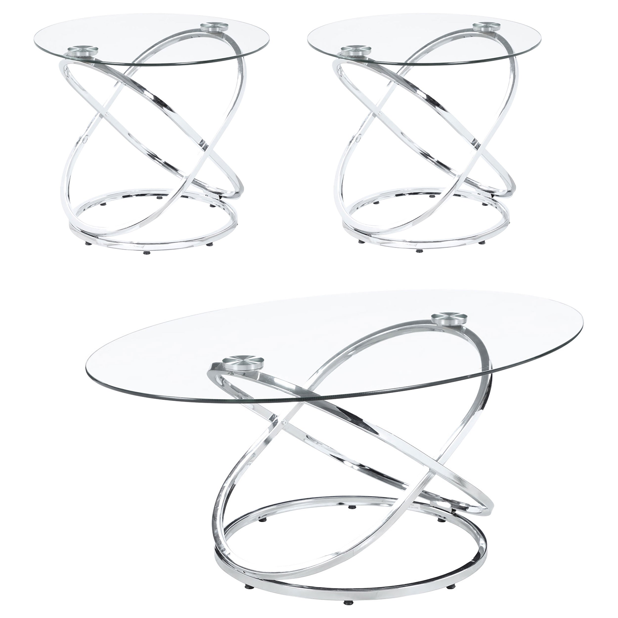 Warren 3-piece Oval Glass Top Coffee Table Set Chrome — view 2
