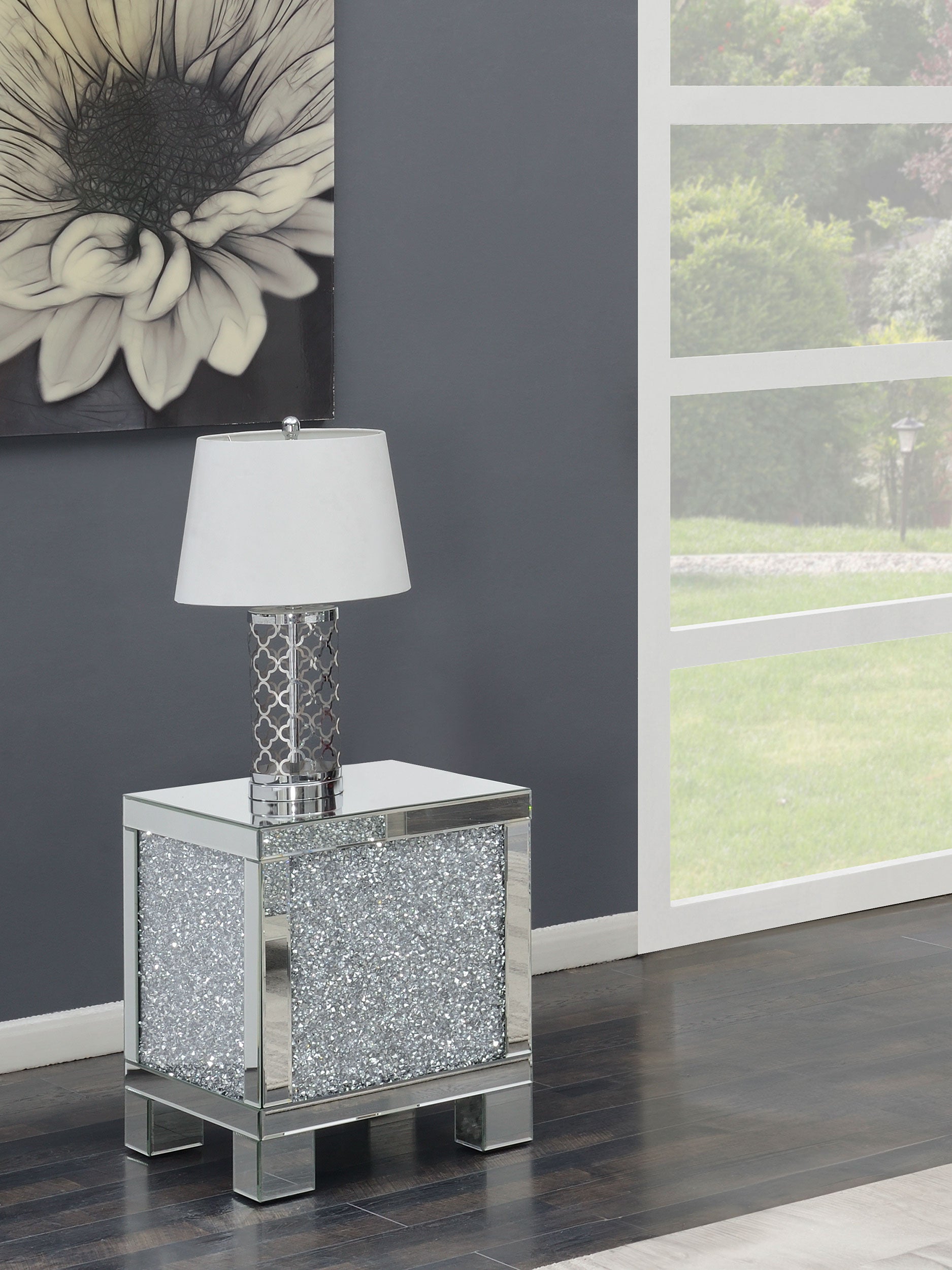 Gillian Rectangular Mirrored Acrylic Side End Table Silver — view 2