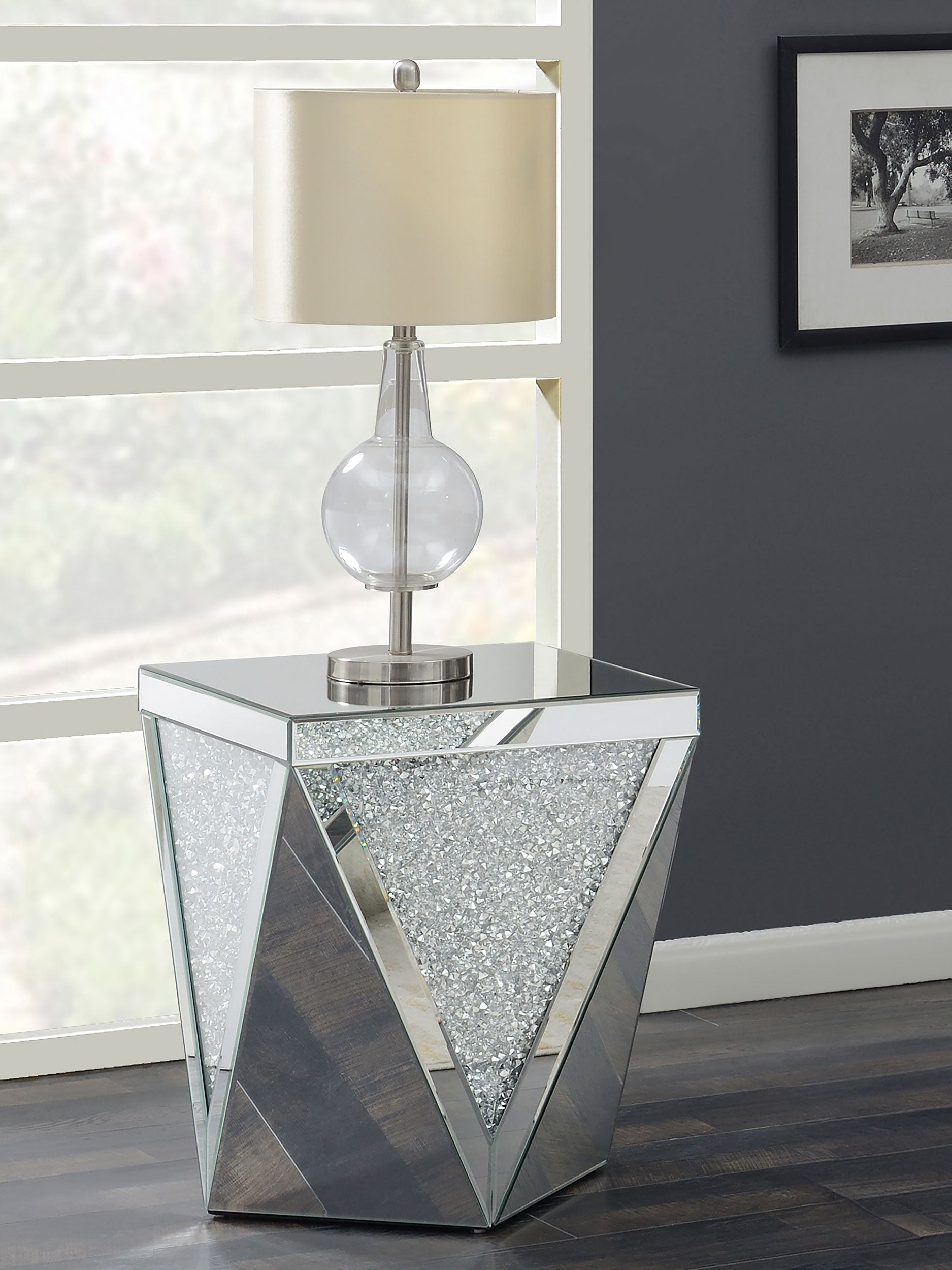 Amore Square Mirrored Acrylic Crystal Side End Table Silver — view 2