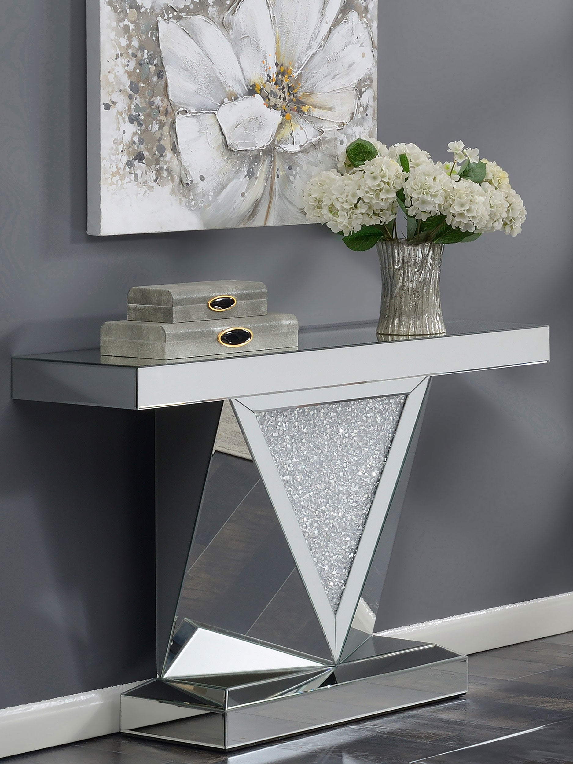 Amore Mirrored Acrylic Entryway Sofa Console Table Silver — view 2