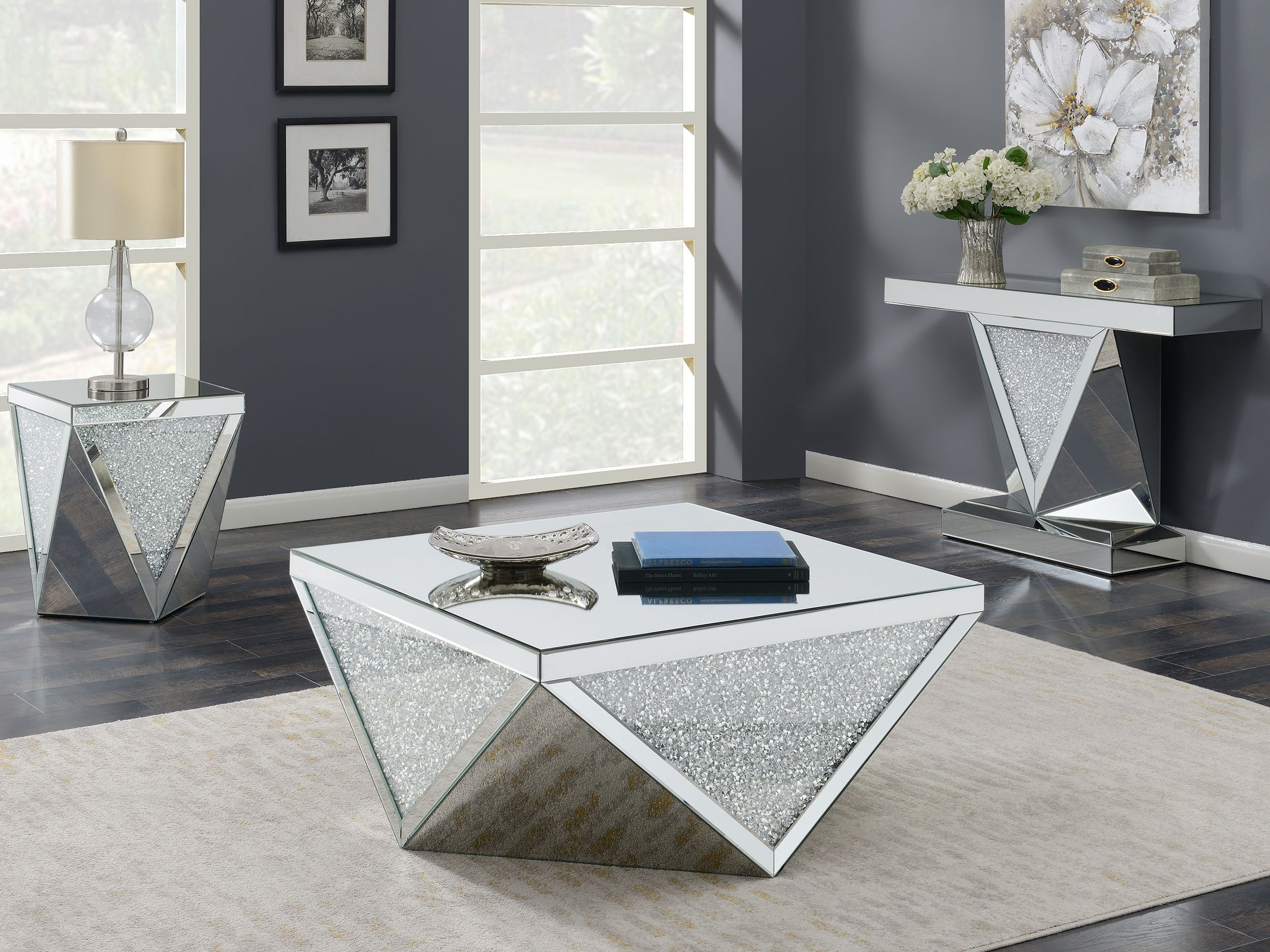 Amore Mirrored Acrylic Entryway Sofa Console Table Silver — view 10