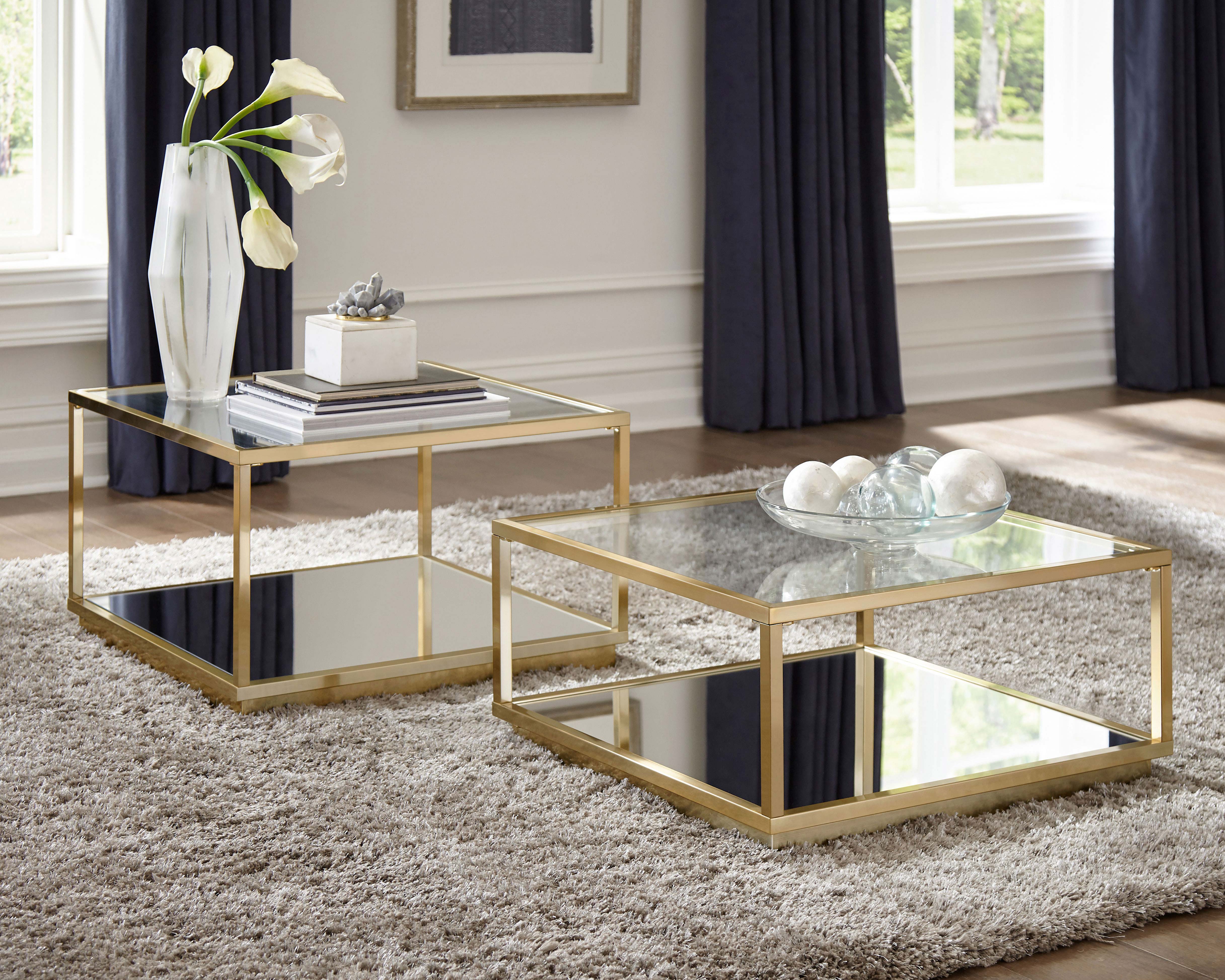 Renee 2-piece Square Coffee Table Set Rose Brass — view 1