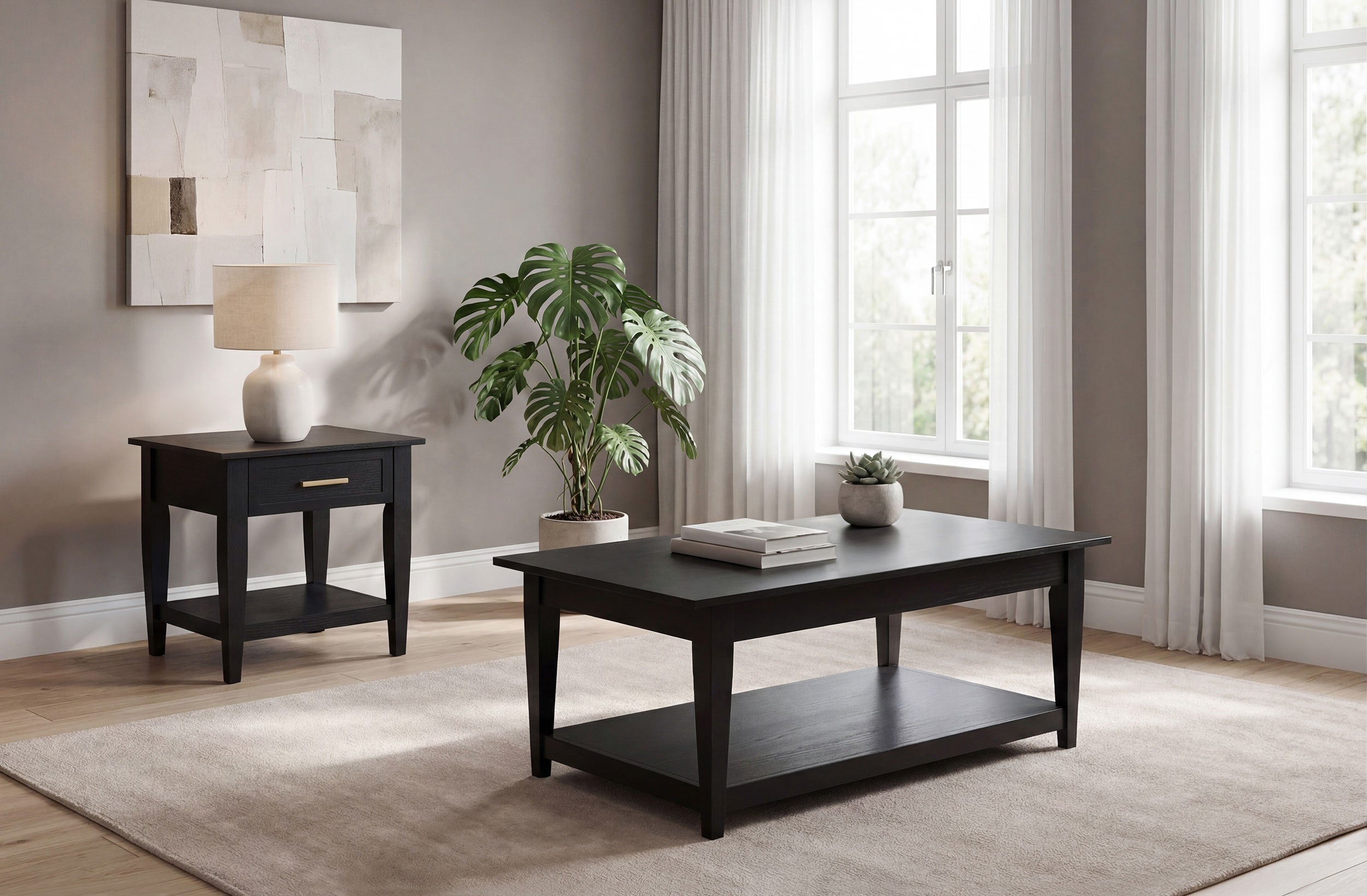Lindenton 2-piece Wood Lift-Top Coffee and End Table Set Black — view 2