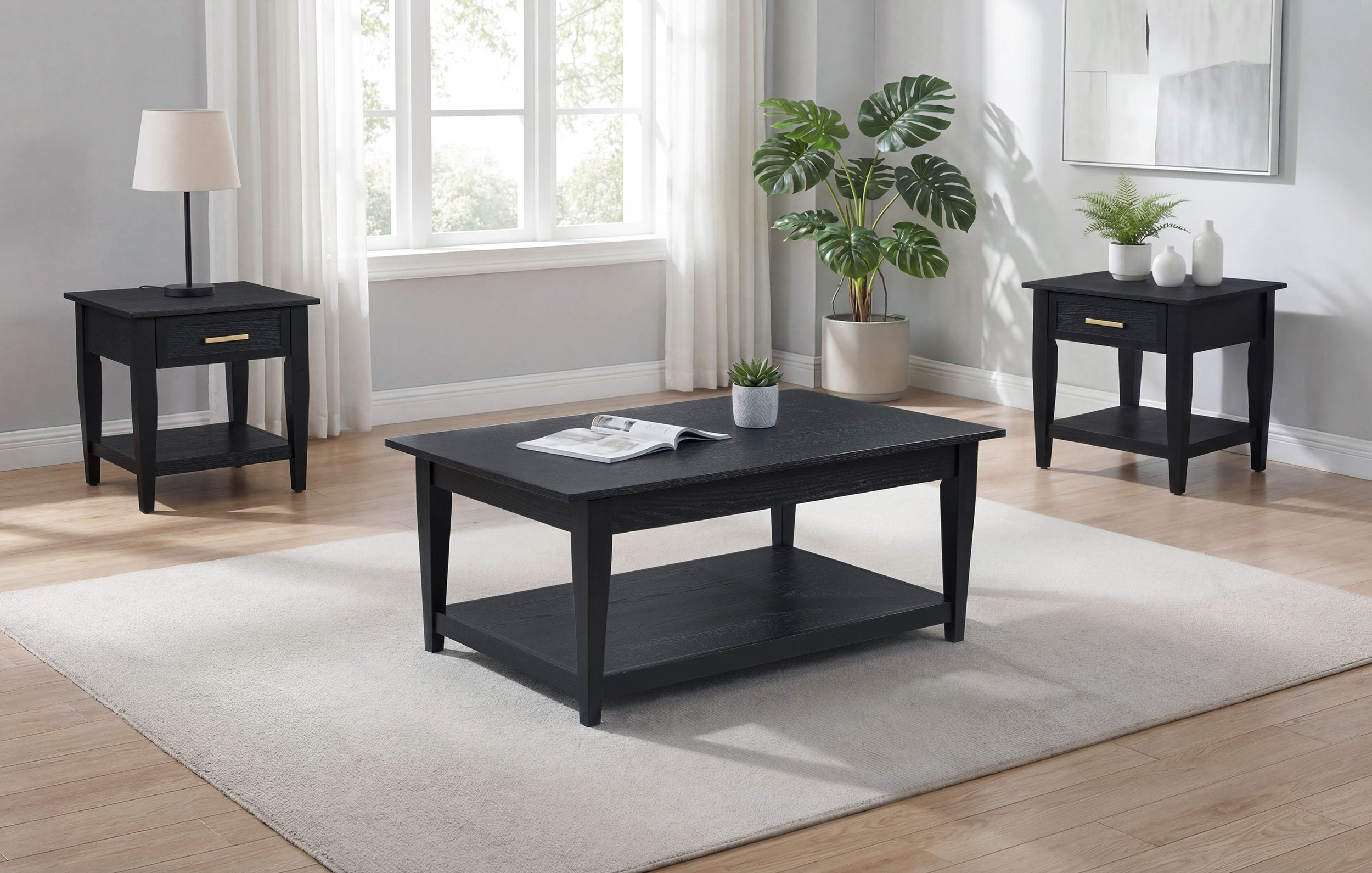 Lindenton 3-piece Wood Lift-Top Coffee and End Table Set Black — view 2