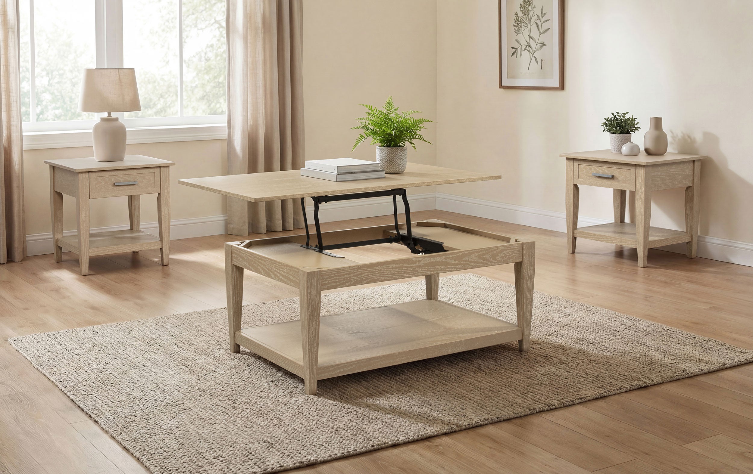 Lindenton 3-piece Wood Lift-Top Coffee and End Table Set Blonde — view 1