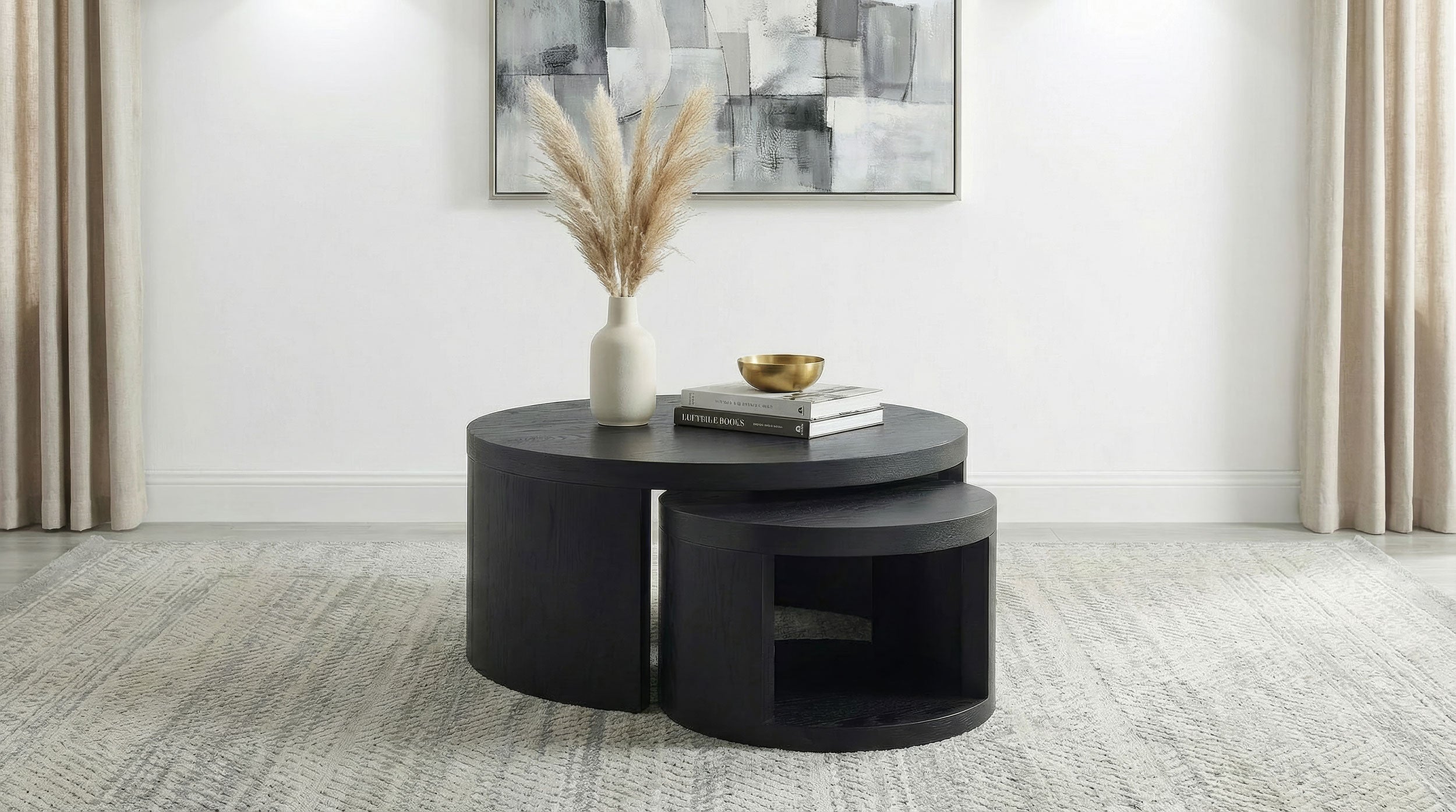 Sweeney 2-piece Round Wood Occasional Nesting Table Set Black — view 2
